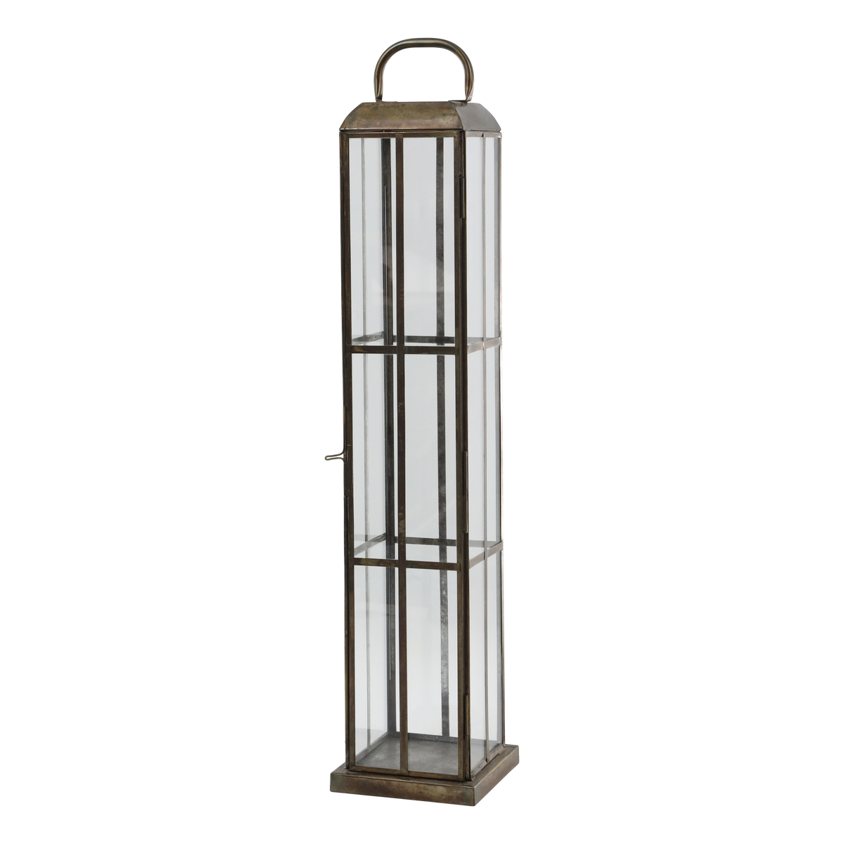 Laterne aus Eisen und Glas, messingfarben, 60 cm hoch