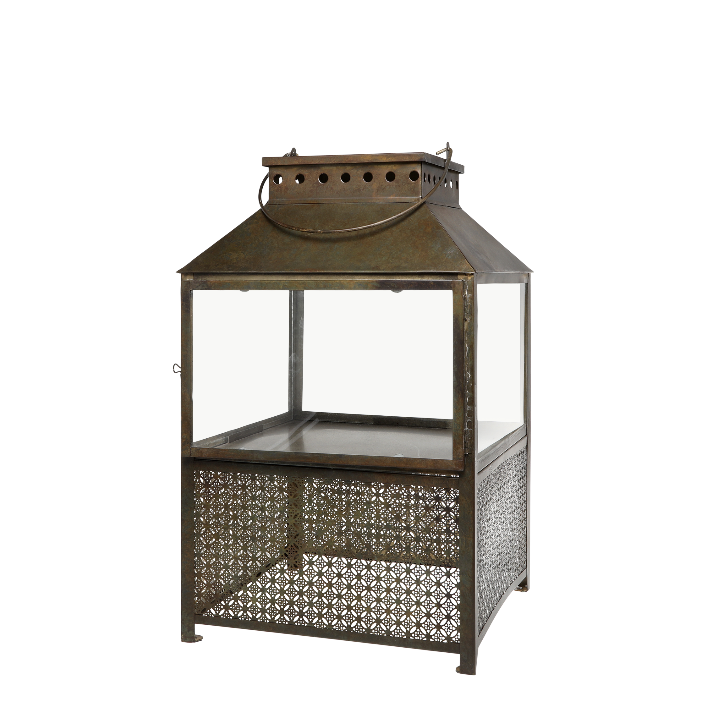 Lantern w. pattern H53/L34/W34 cm antique brass