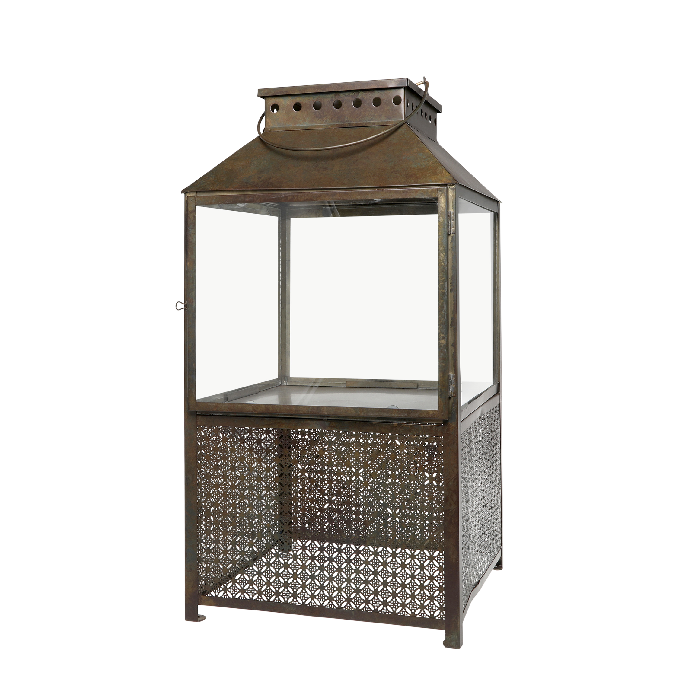 Lantern w. pattern H63/L34/W34 cm antique brass