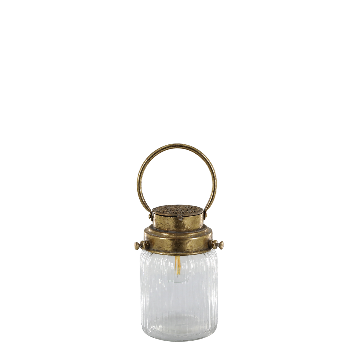 Stalllaterne mit E27-LED-Birne und Timer, antik messing