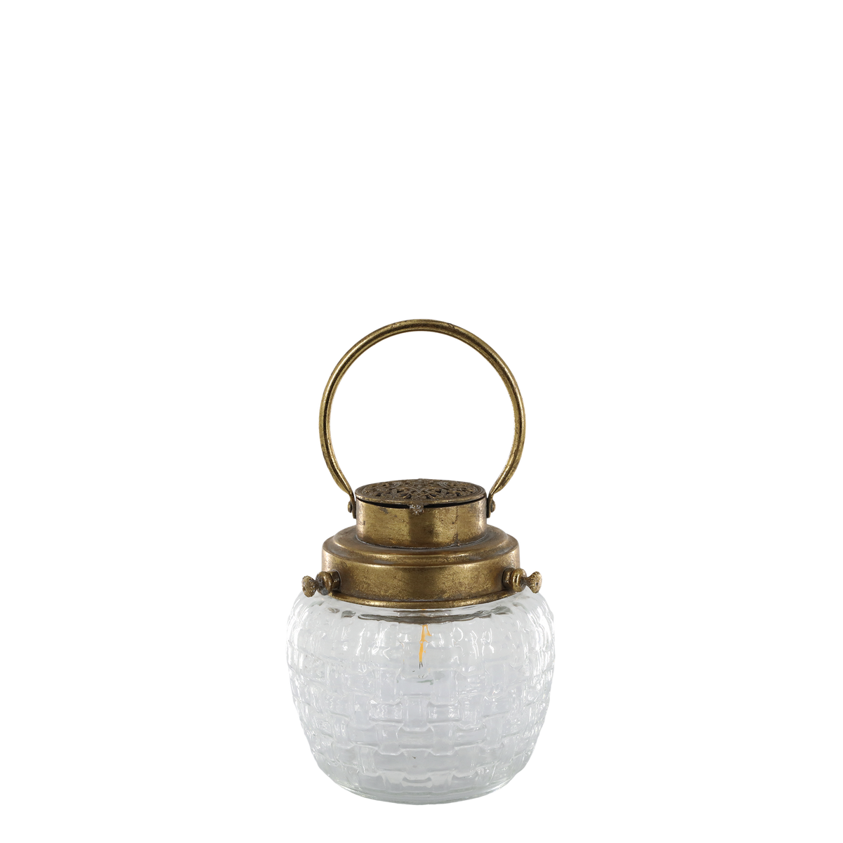 Stalllaterne mit E27-LED-Birne und Timer, antik Messing
