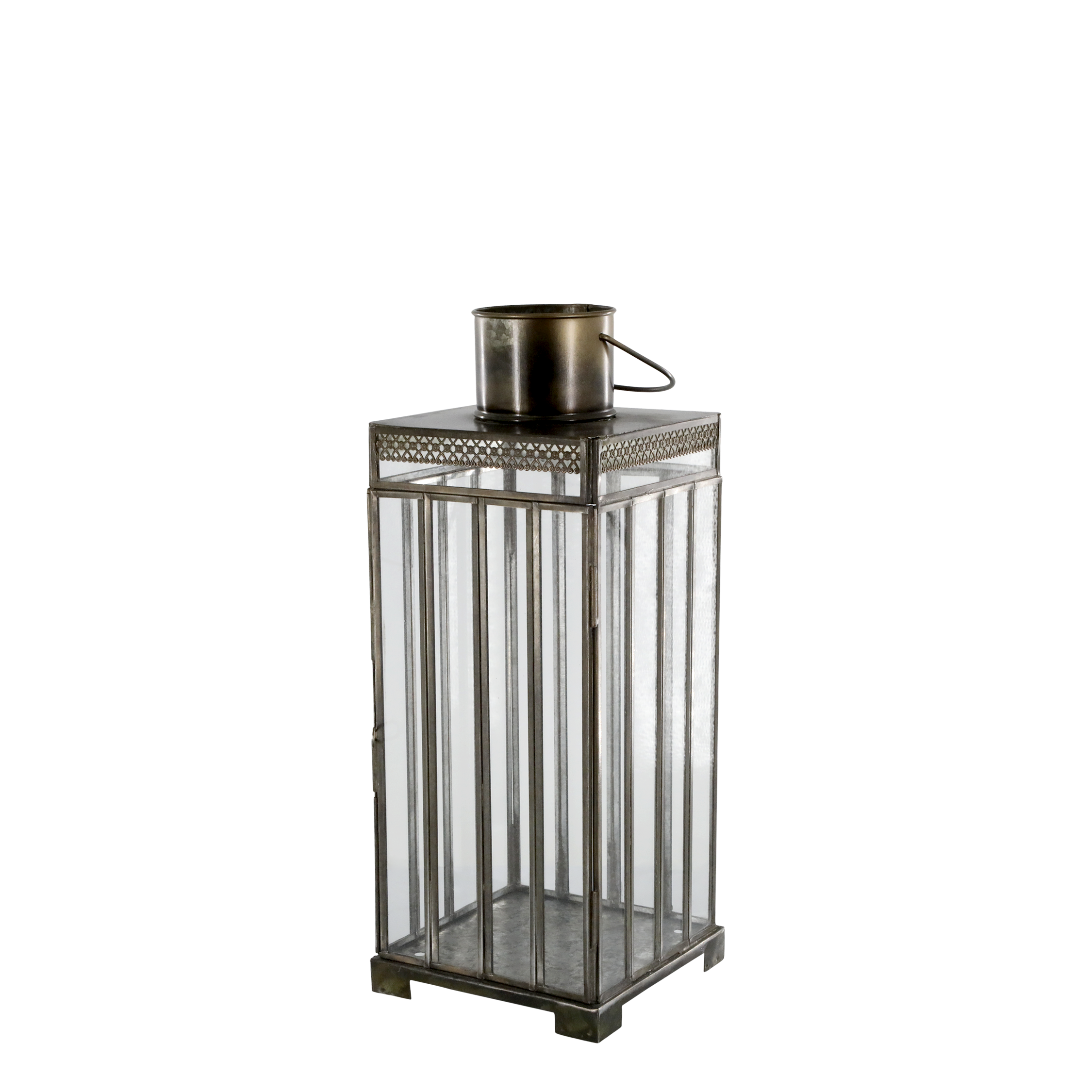 Lantern w. pattern H33/L14.5/W14.5 cm antique brass