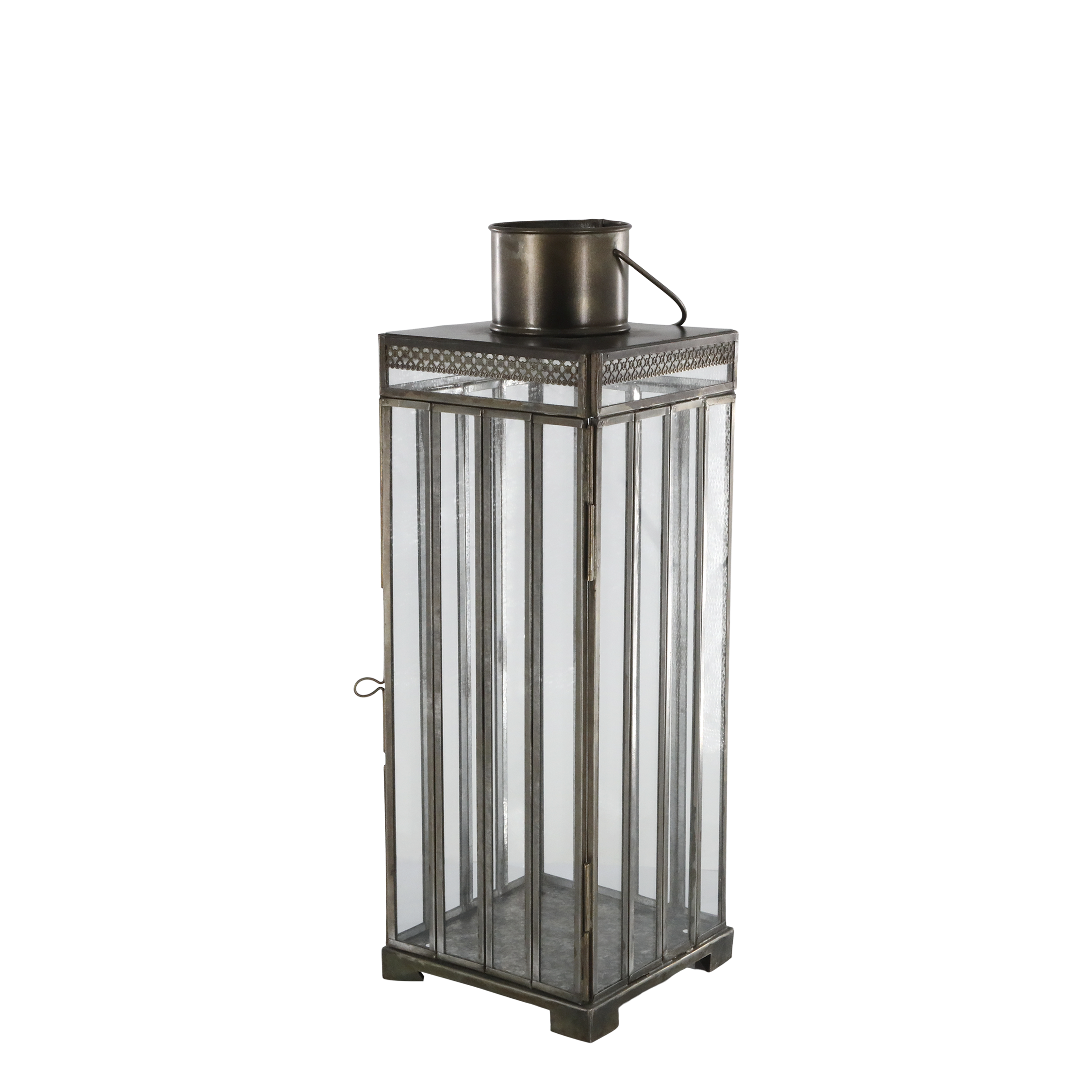 Laterne mit Muster, Eisen & Glas, 40,5 cm, antique messing
