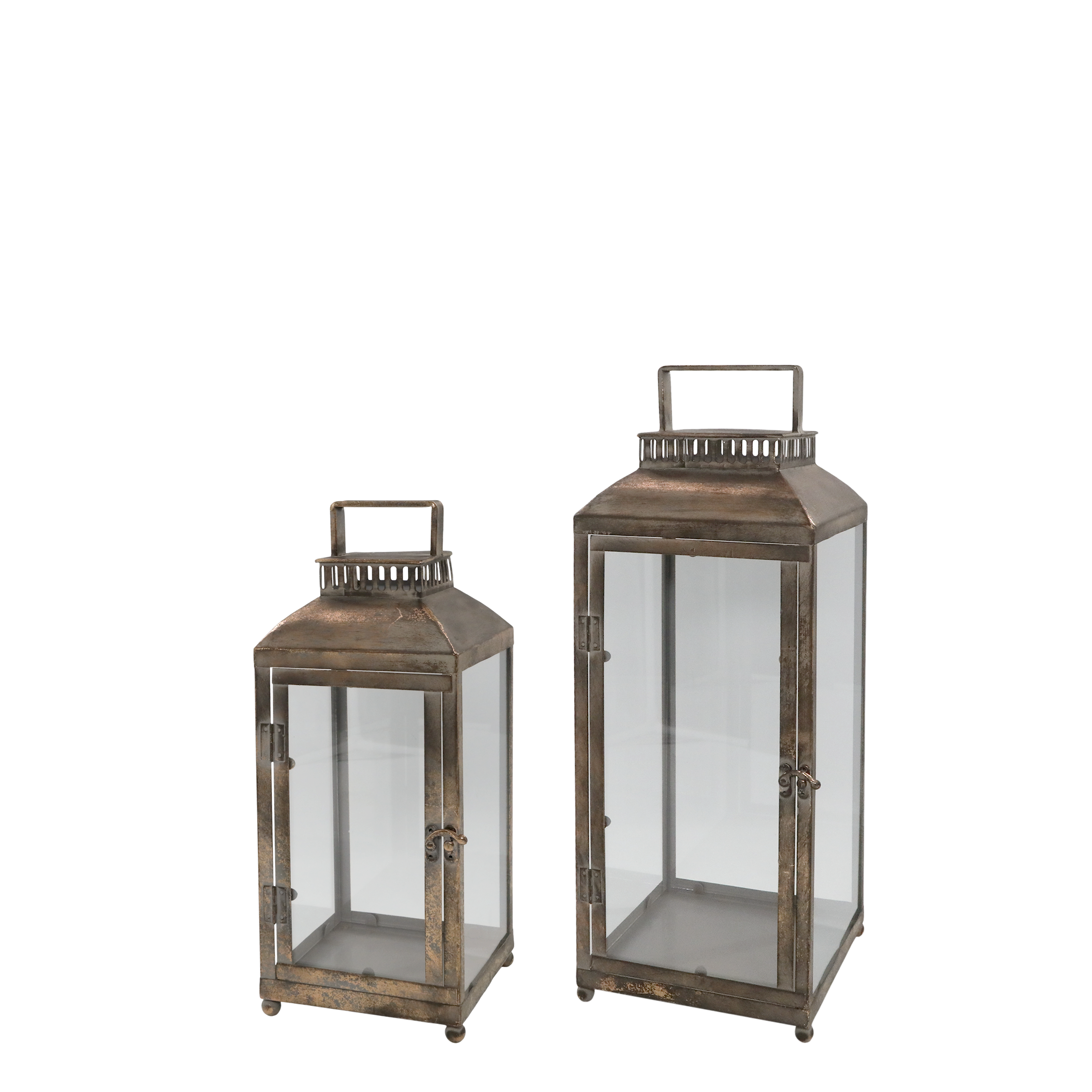 Lantern w. grooves set of 2 H56/L20/W20 cm antique gold