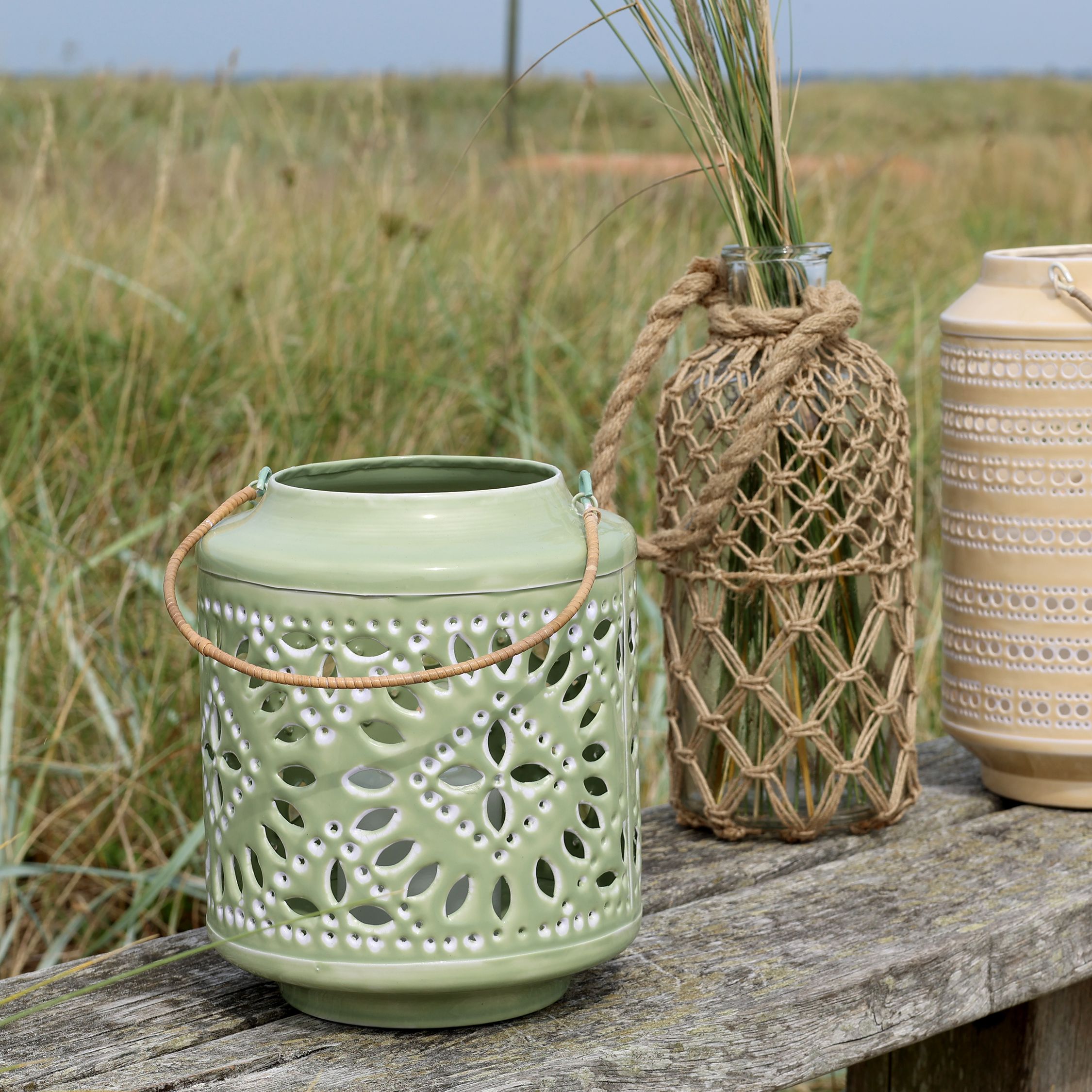 Windlicht mit Muster – Eisen, 24 cm hoch
