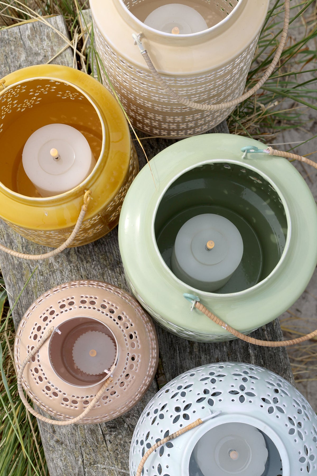 Windlicht mit Muster, 30 cm hoch, creme
