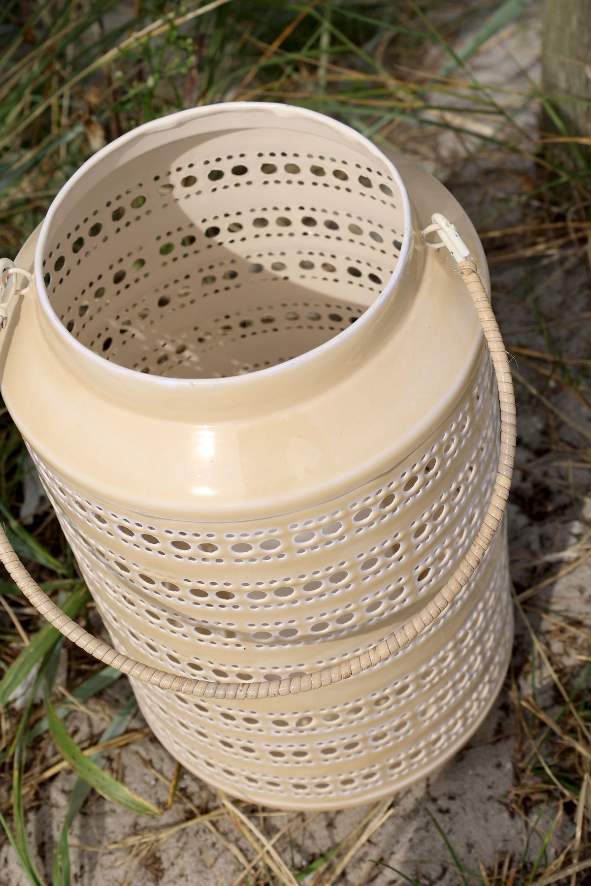 Windlicht mit Muster, 30 cm hoch, creme