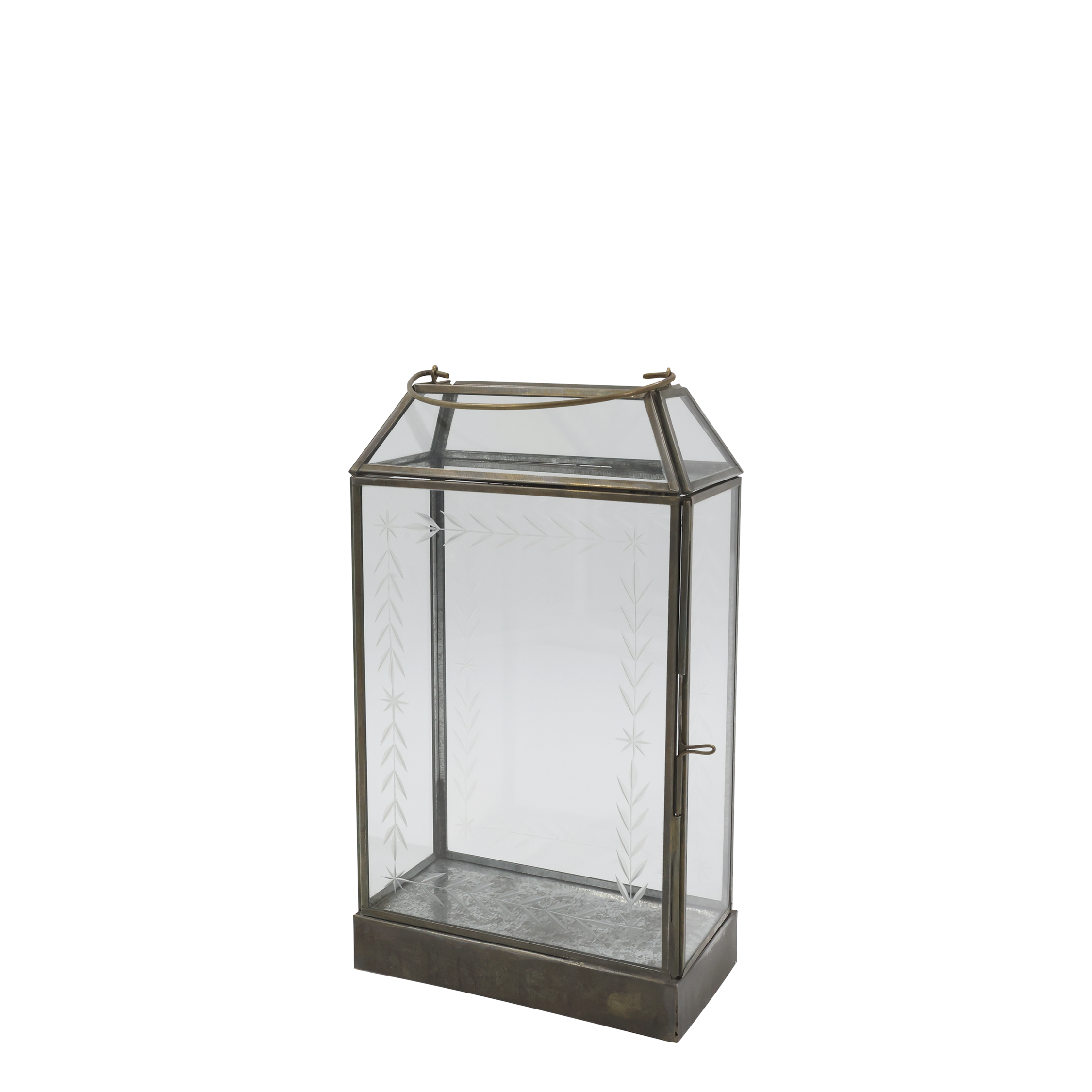 Lantern w. leaf grindings H27/L15.5/W8.5 cm antique brass