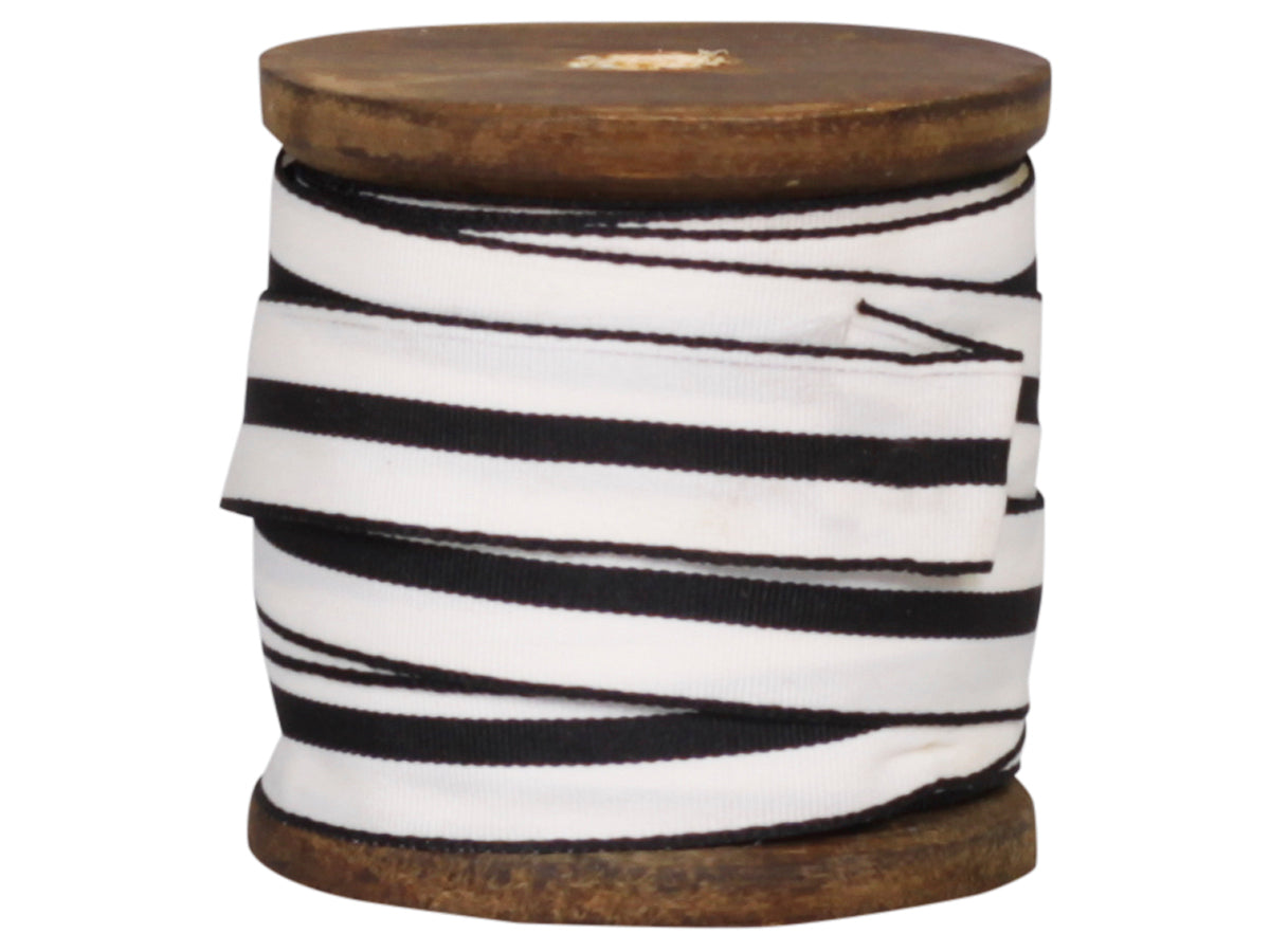 Ribbon striped on wooden spool 5 m/W 19 mm black/cream