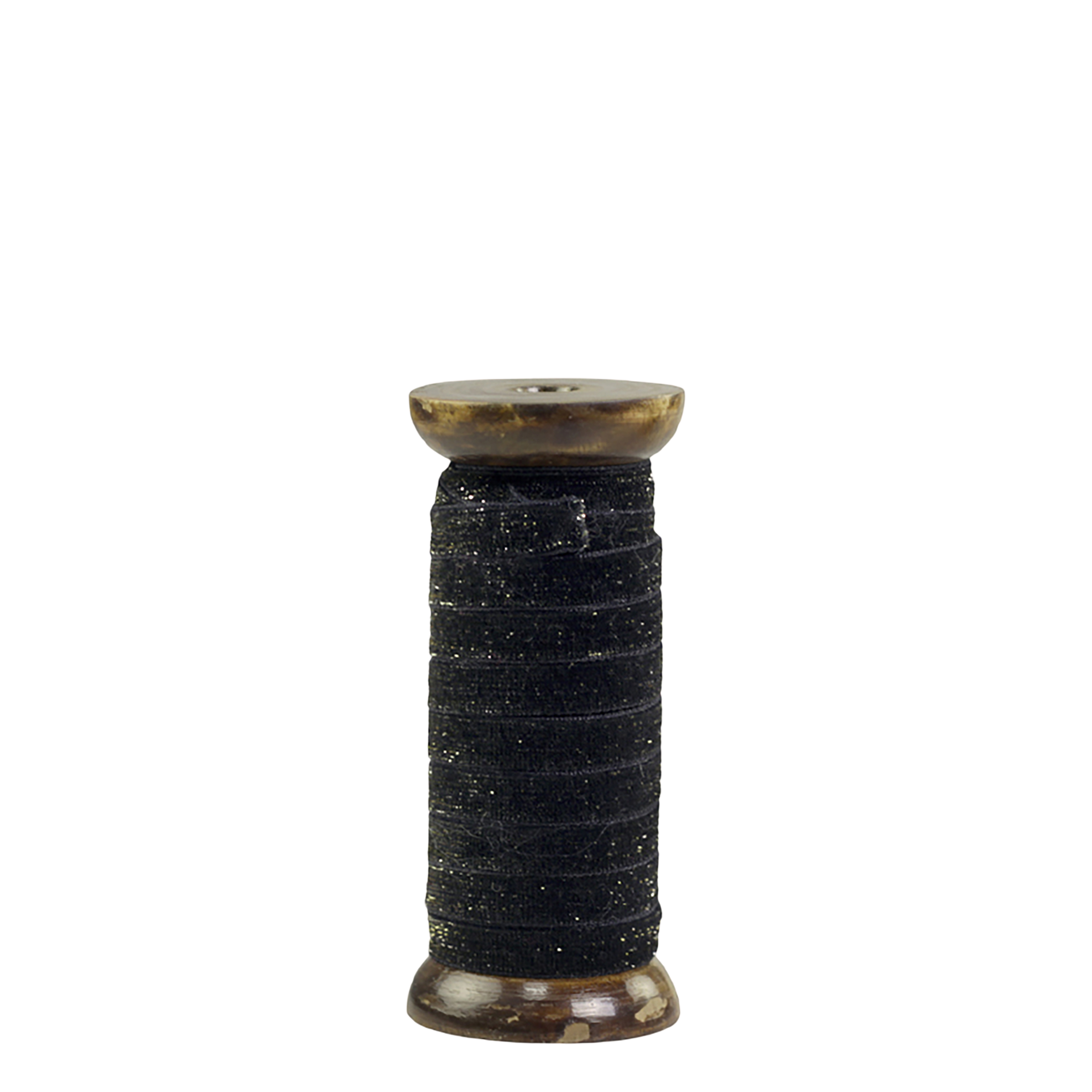 Velour Ribbon w. glitter L5 m/W 10 mm on wooden spool black