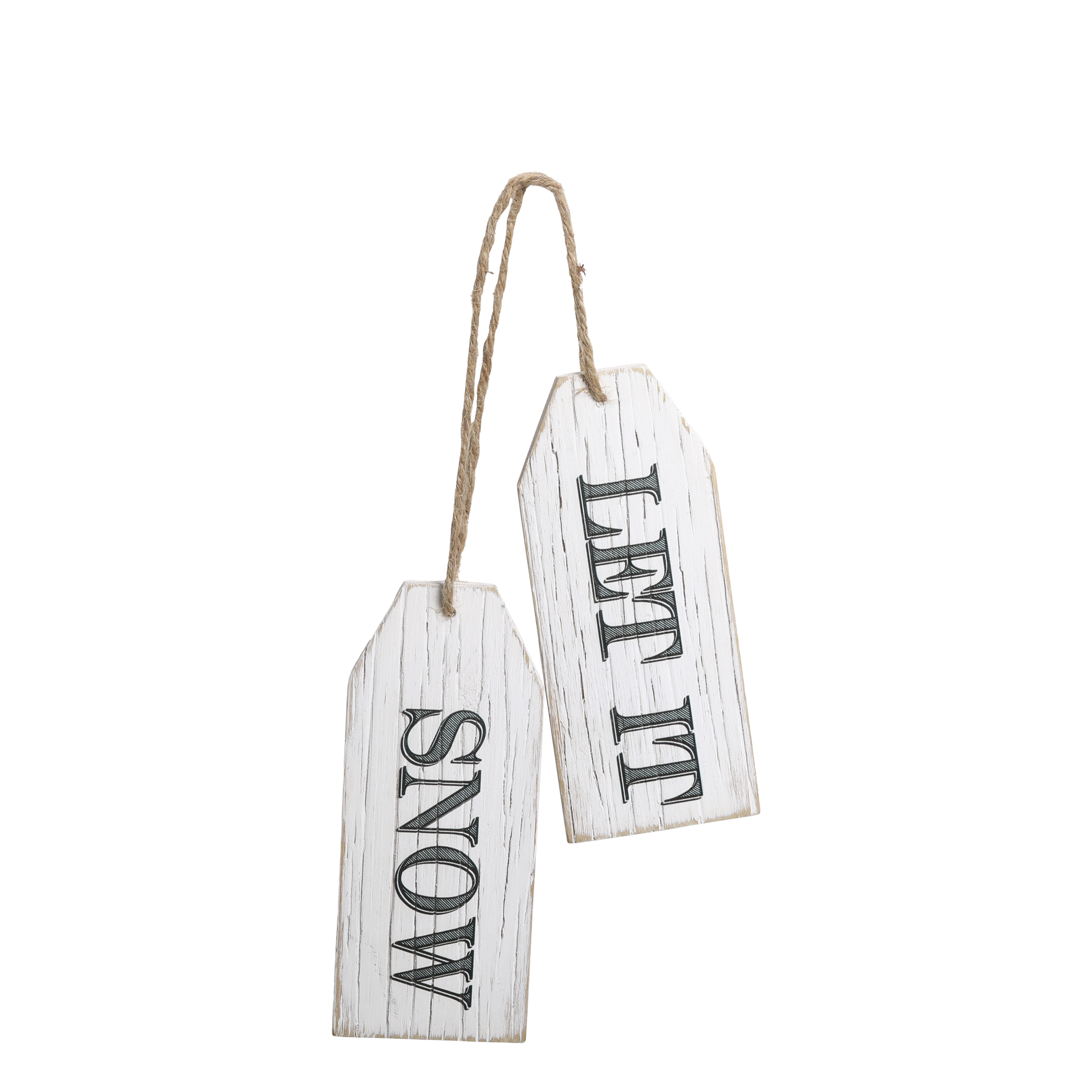 Schild Let It Snow aus Tannenholz, antique weiß, 15,5 cm