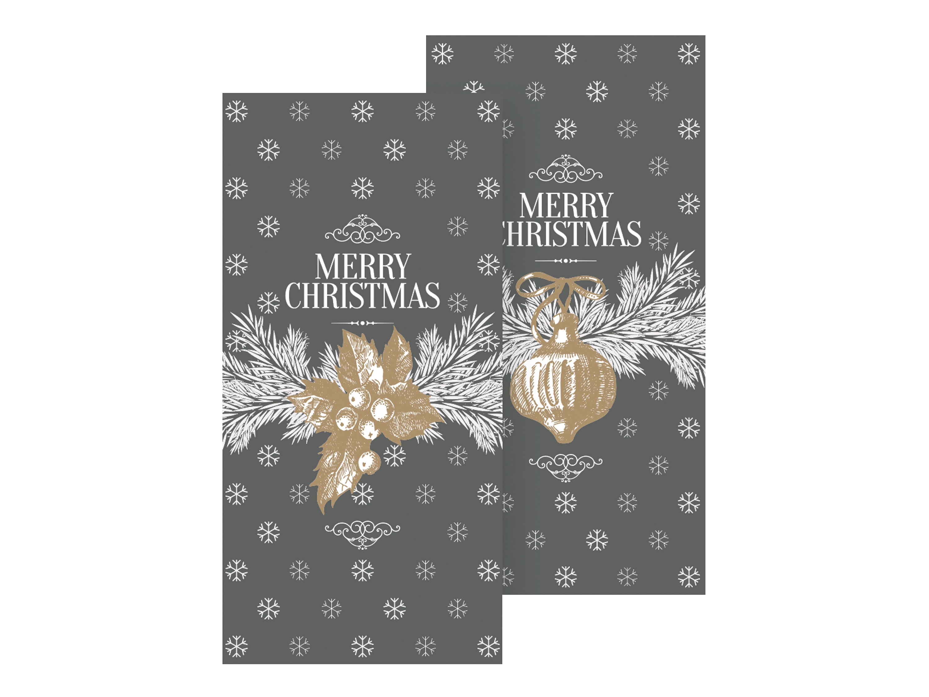 Napkin w. holly & ornament L20/W10 cm green