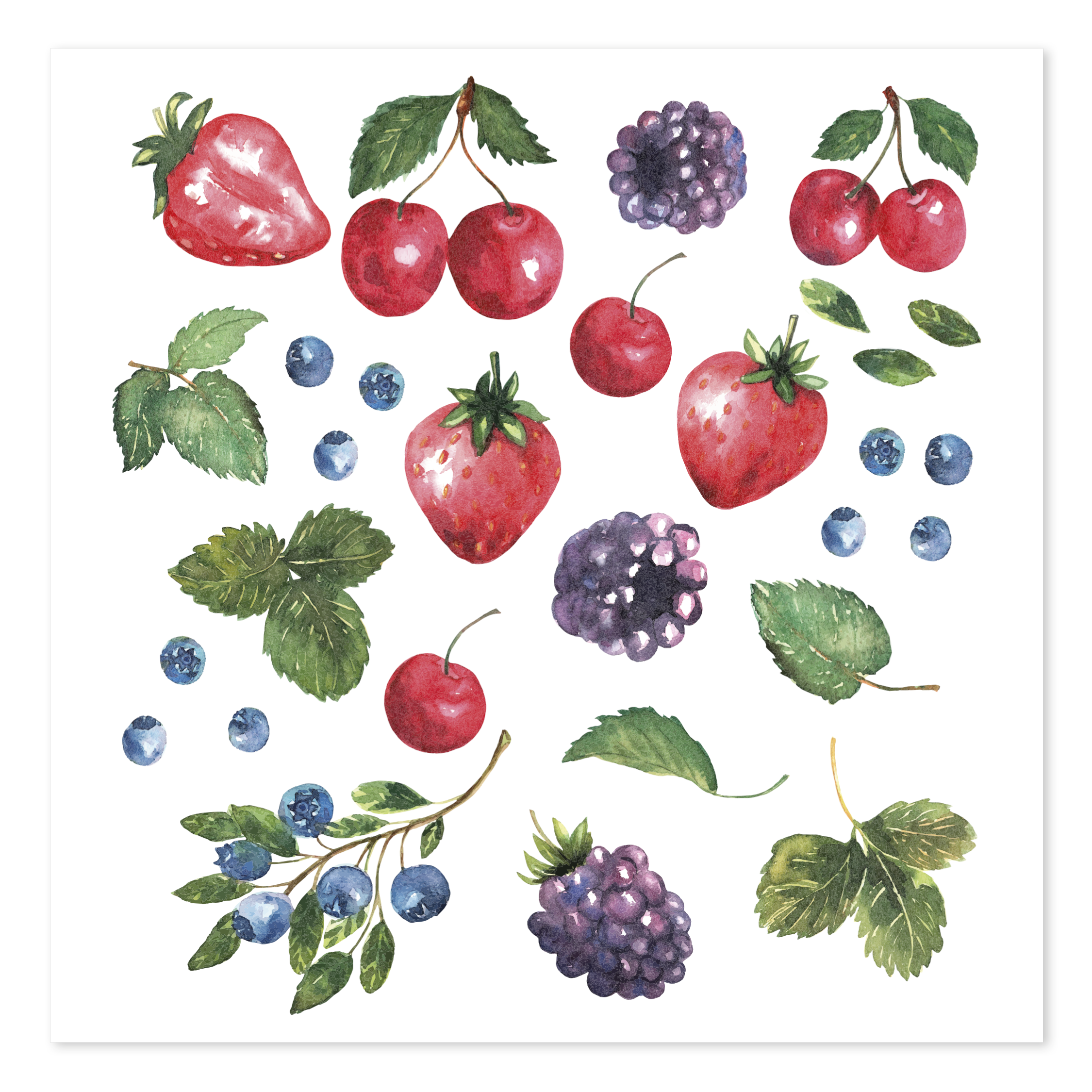Napkin w. wild berries L16/W16 cm white