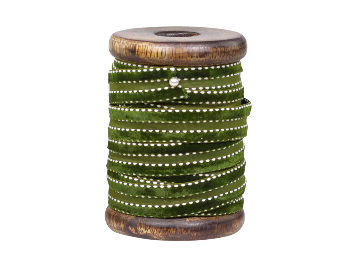 Velour Ribbon L5 m on wooden spool olive green