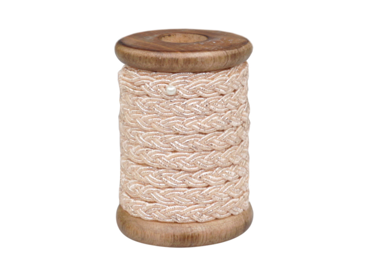 Ribbon braided w silver L5 m on wooden spool powder