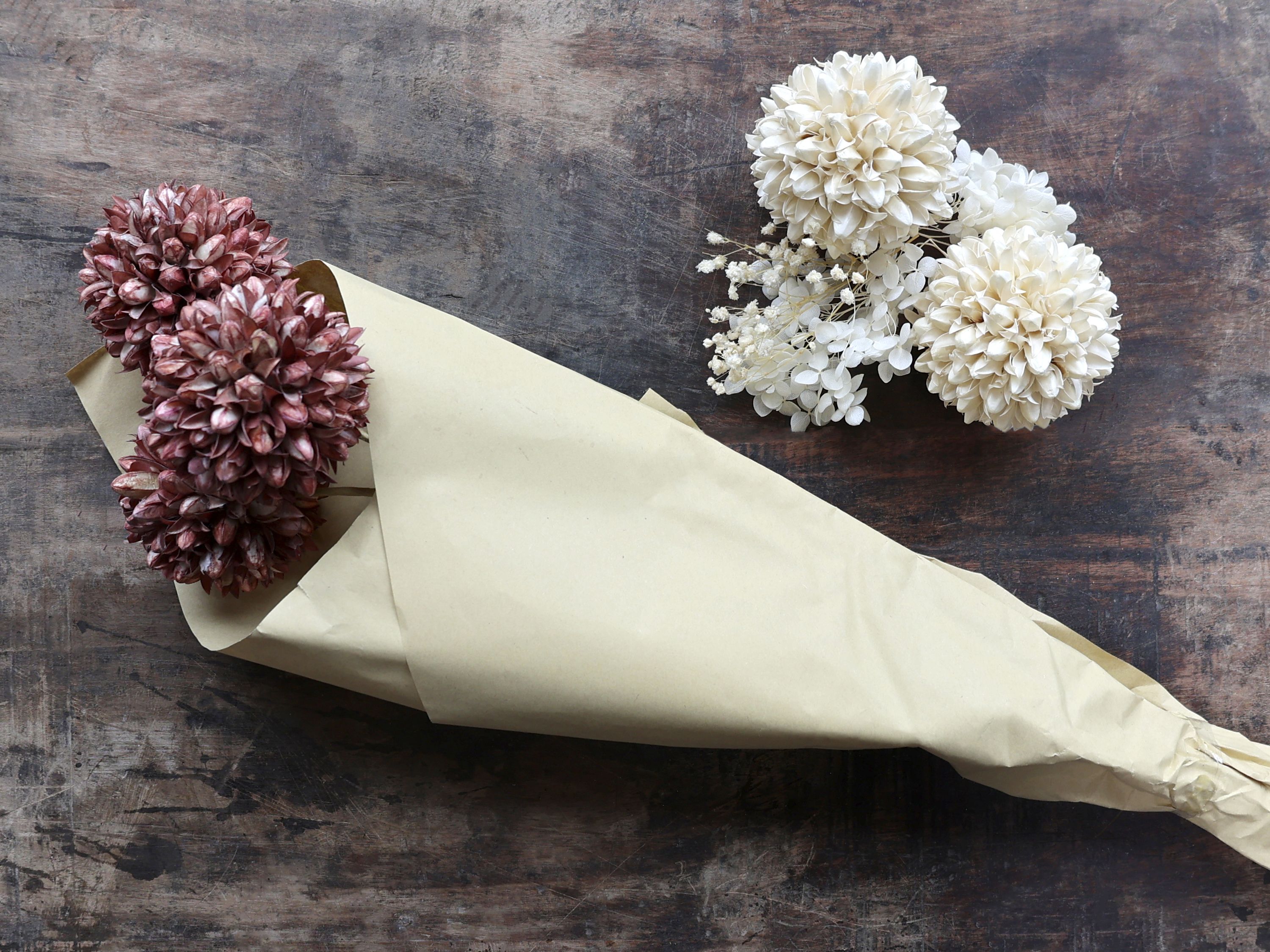 Getrocknete Blumen Schneeball im Strauß, 60 cm, taupe