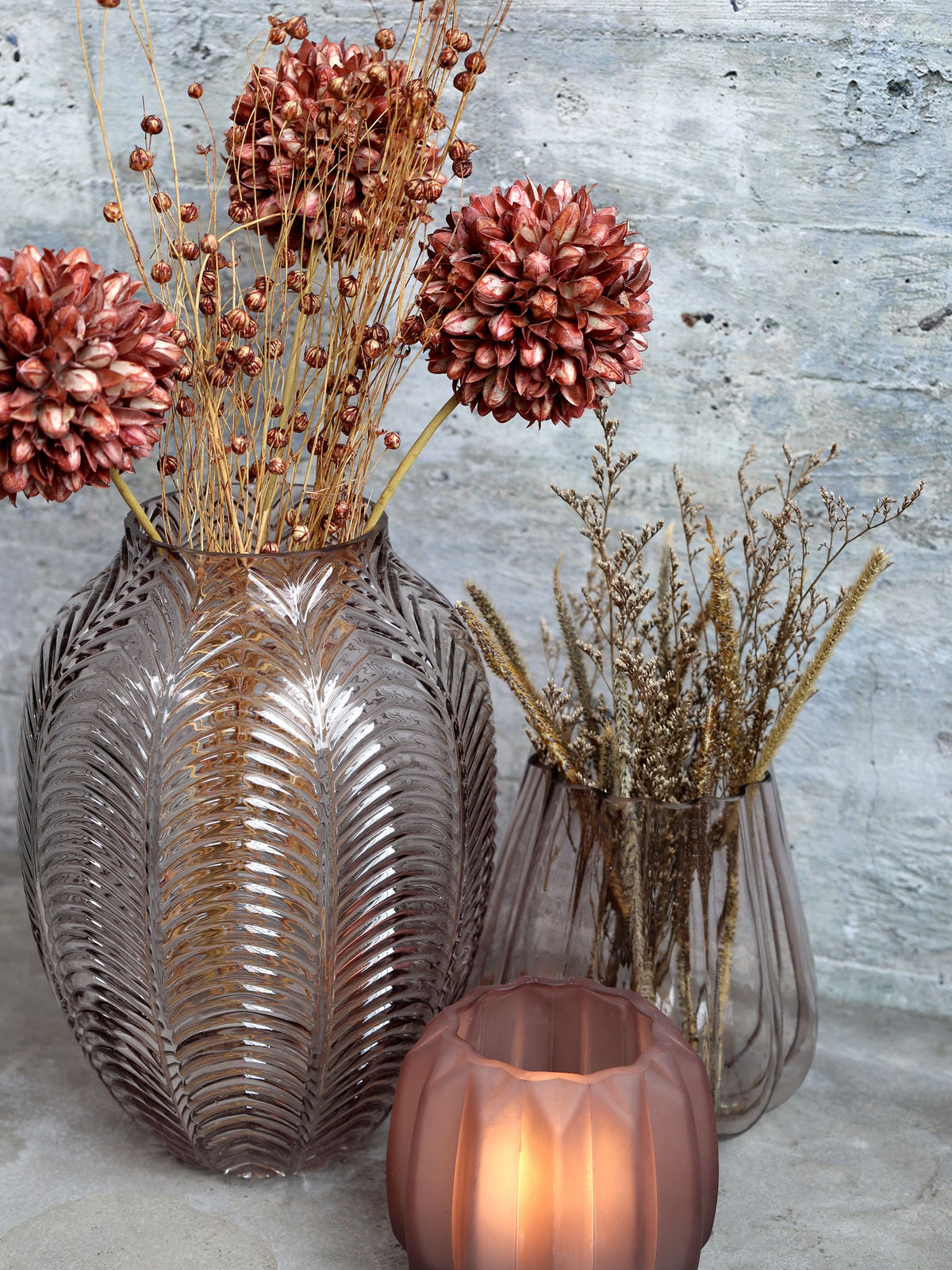 Getrocknete Blumen Schneeball im Strauß, 60 cm, taupe