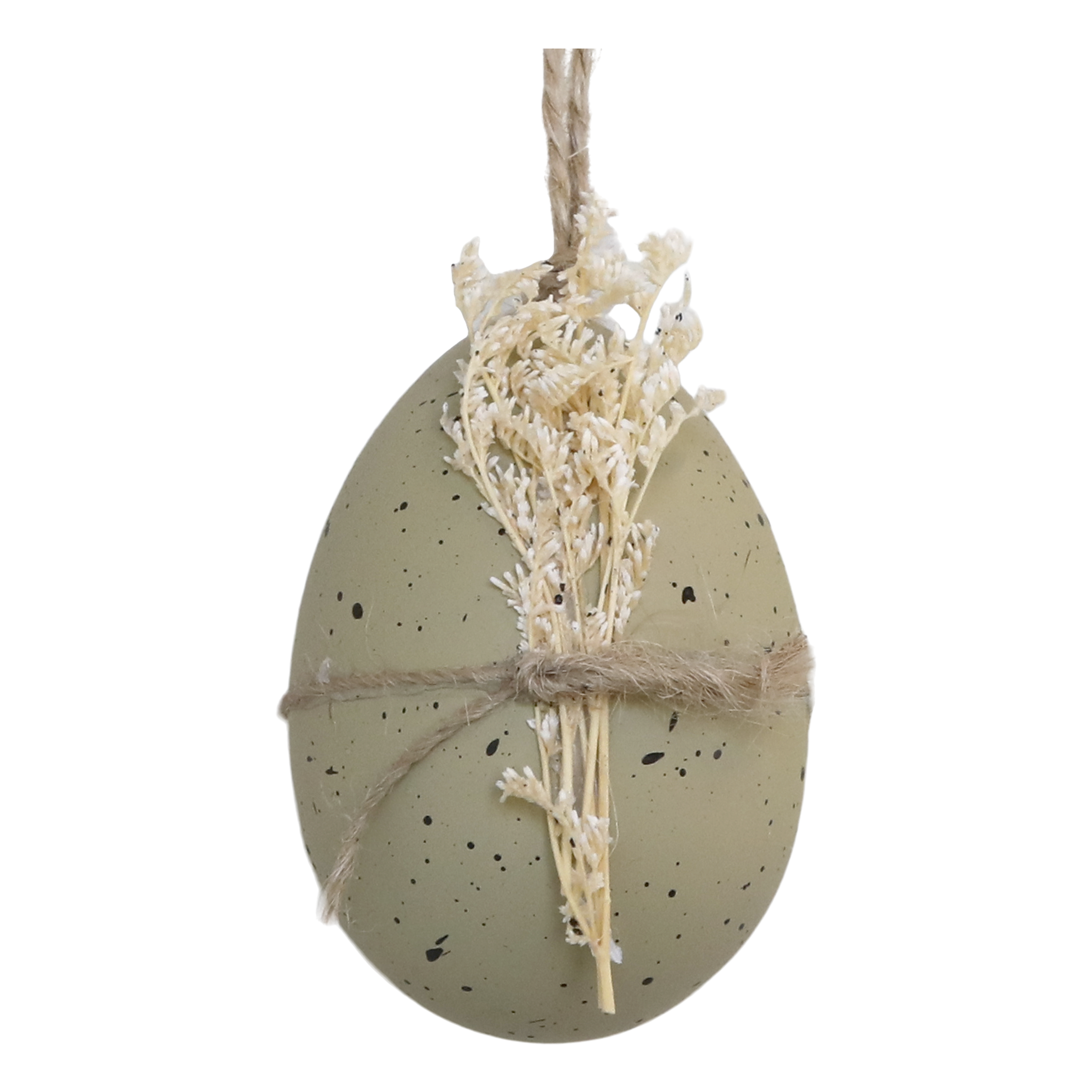 Osterei mit getrockneten Blumen, 7 cm hoch, staubig grün