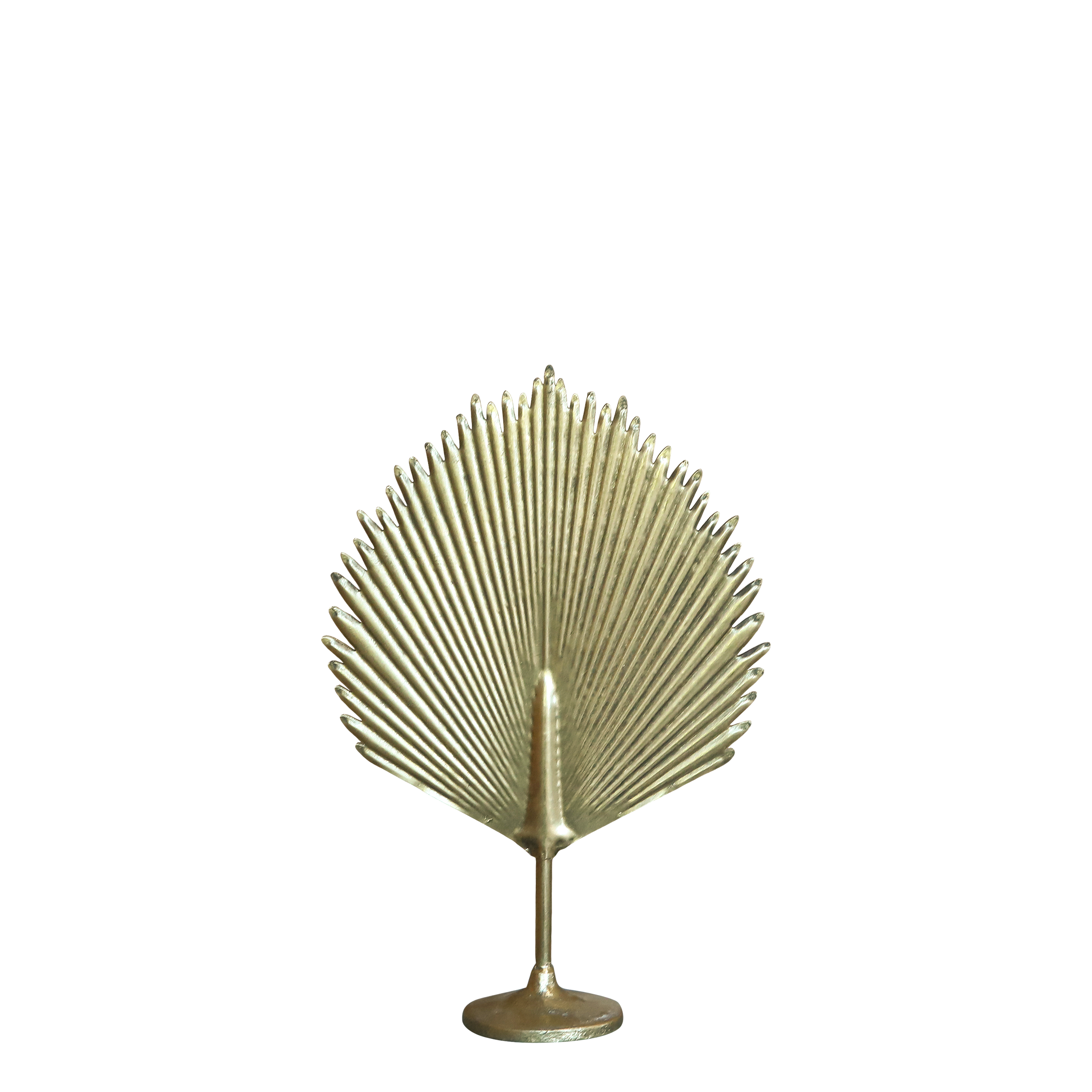 Deko mit Blatt aus Eisen in Antik-Messing, 38 cm hoch
