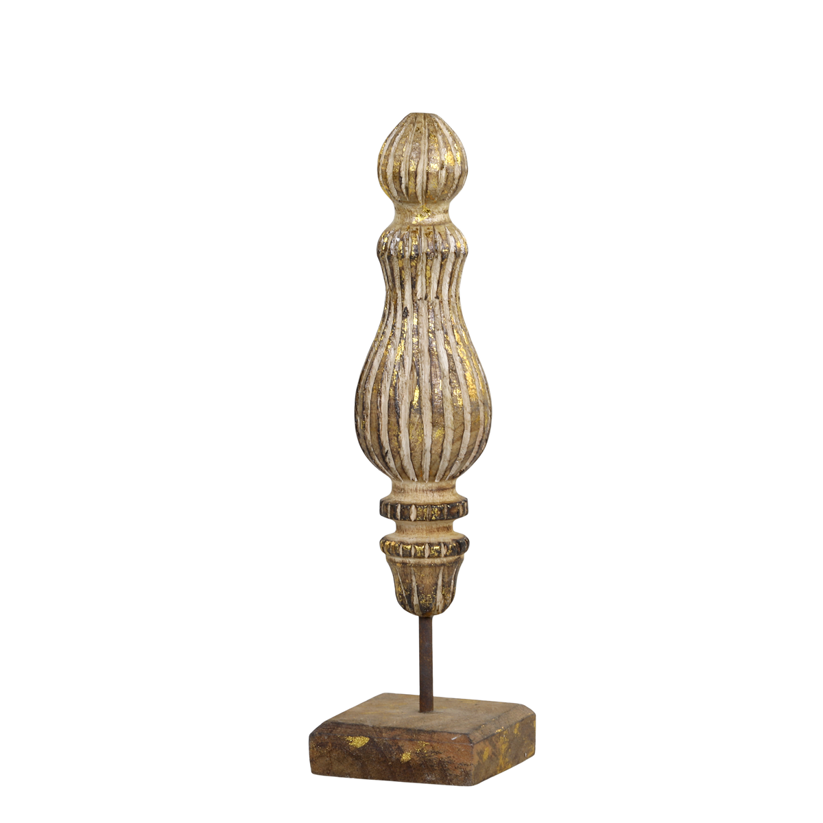 Deko auf Fuß aus Mangoholz in Gold – 28 cm hoch