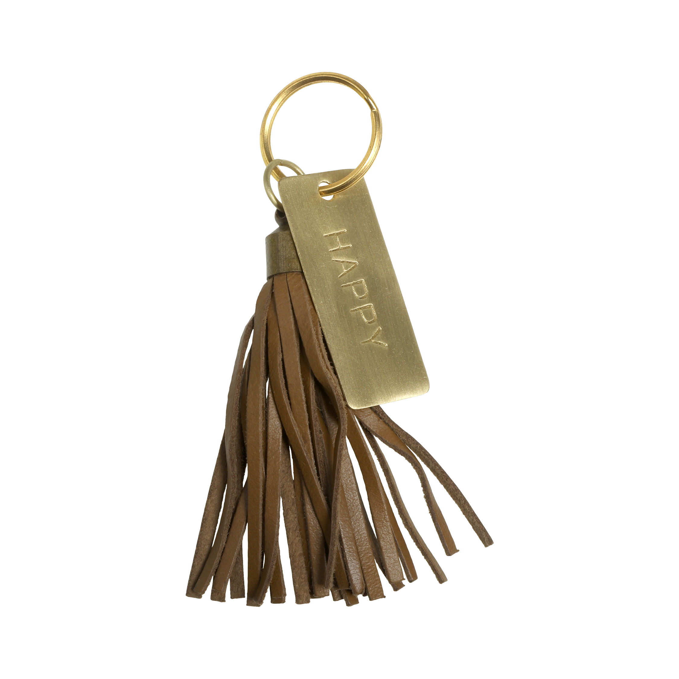Keychain in leather Happy L16 cm cognac