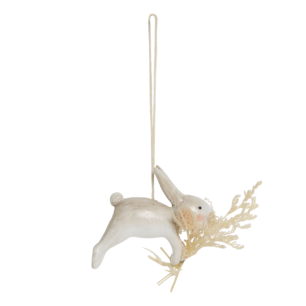 Kaninchen mit Blumen, Polyresin, antique creme, 5,5 cm