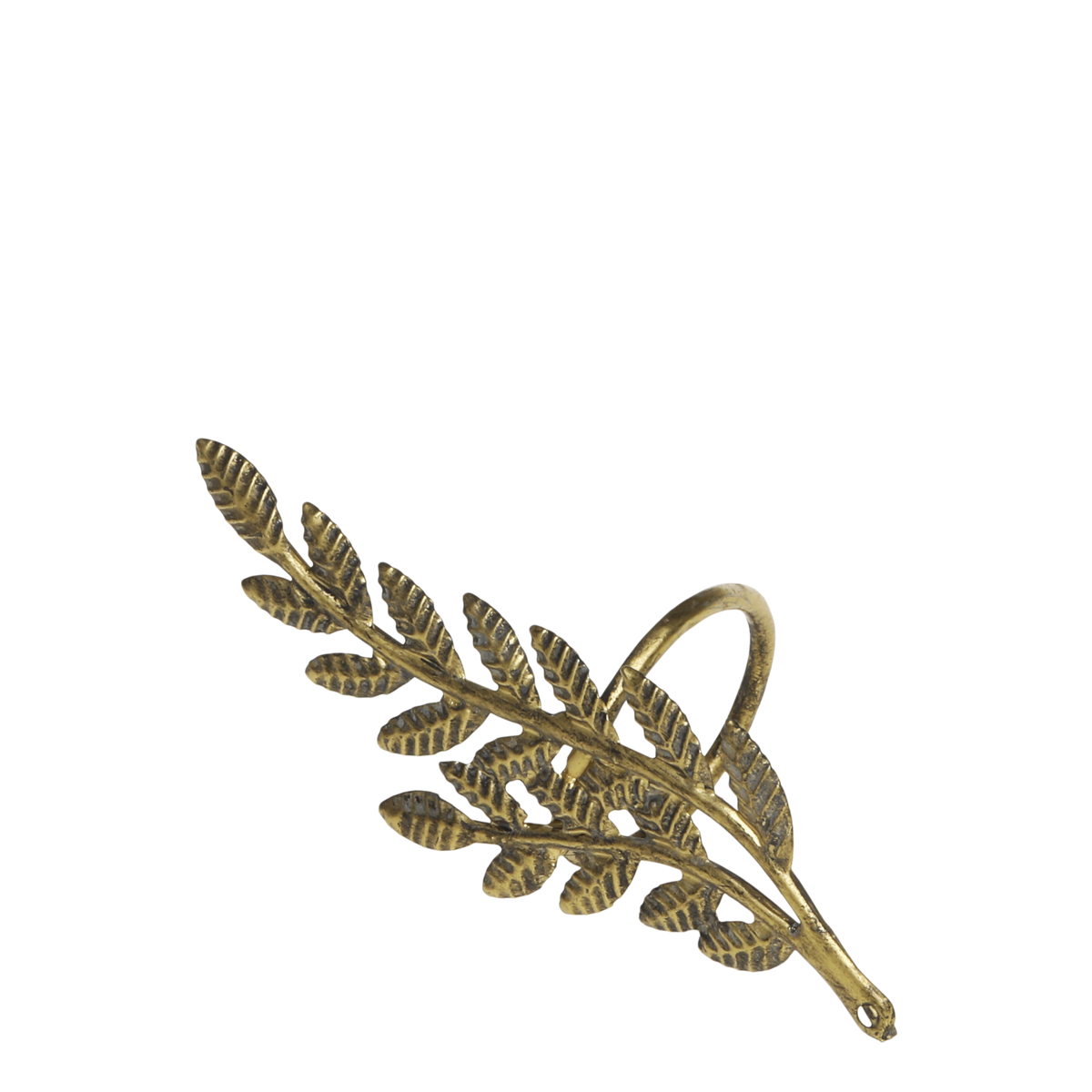 Serviettenring mit Blatt aus Eisen, antik messing