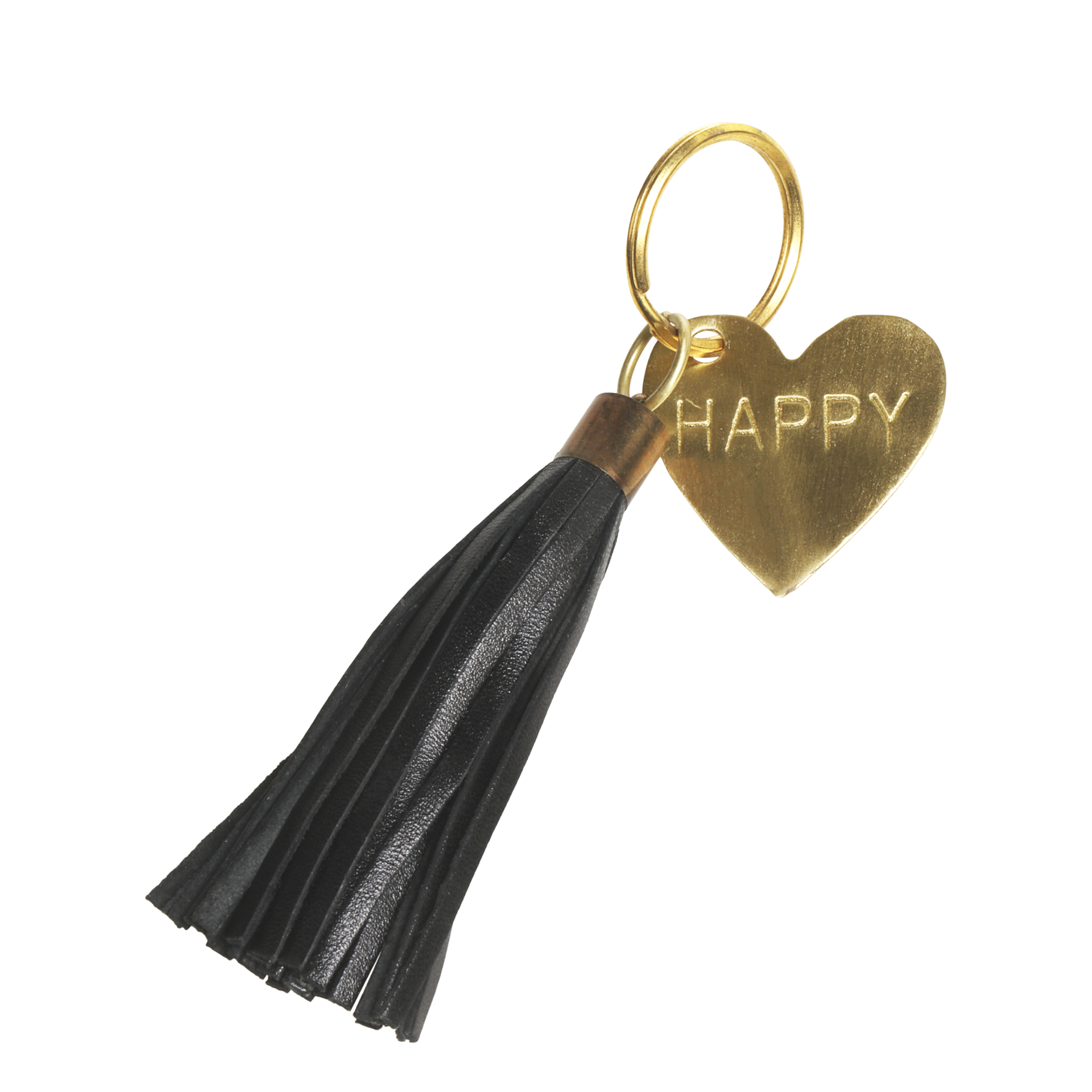 Leder Schlüsselanhänger Happy – 16 cm schwarz