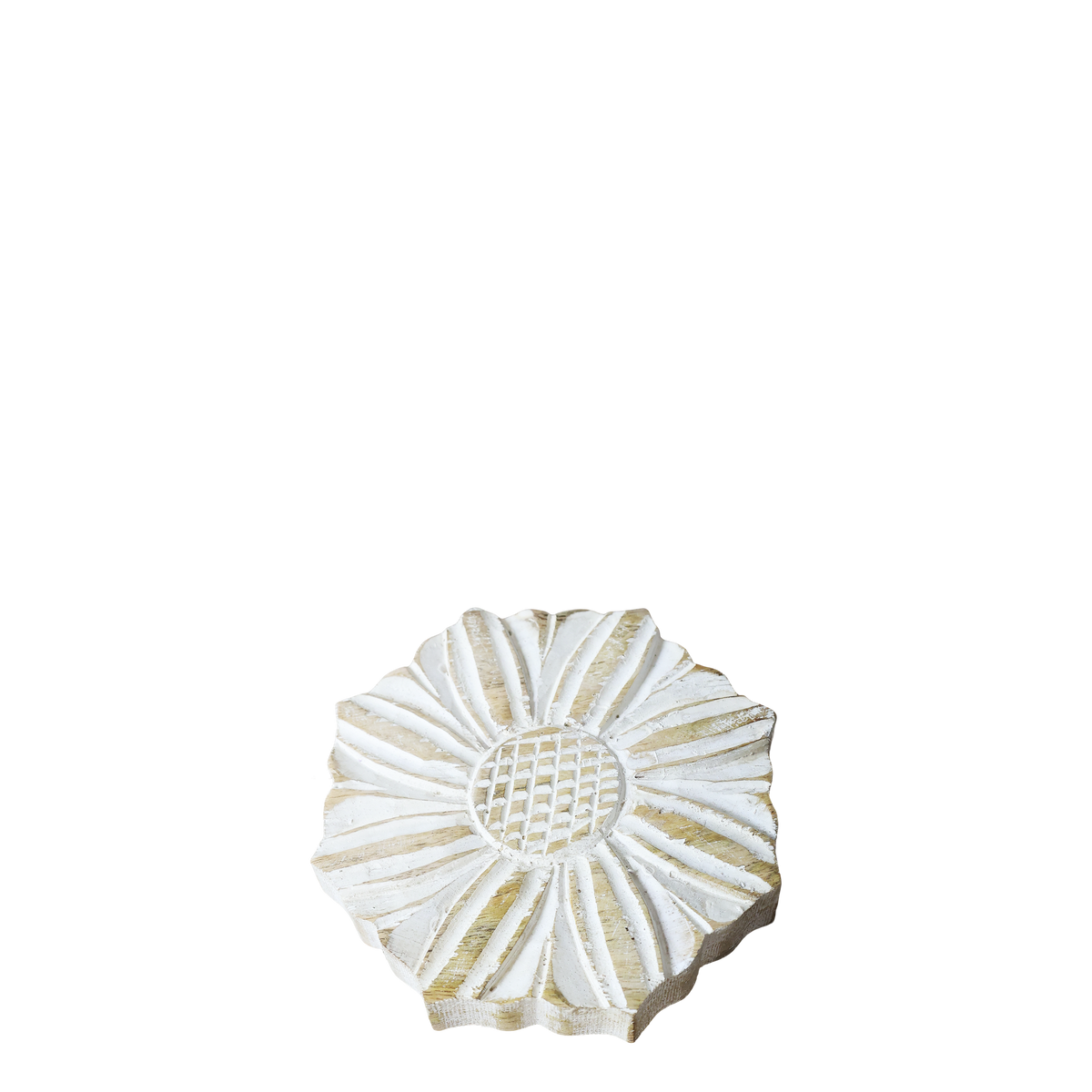 Deko Blume aus Mangoholz, antique weiß, 15 cm Durchmesser