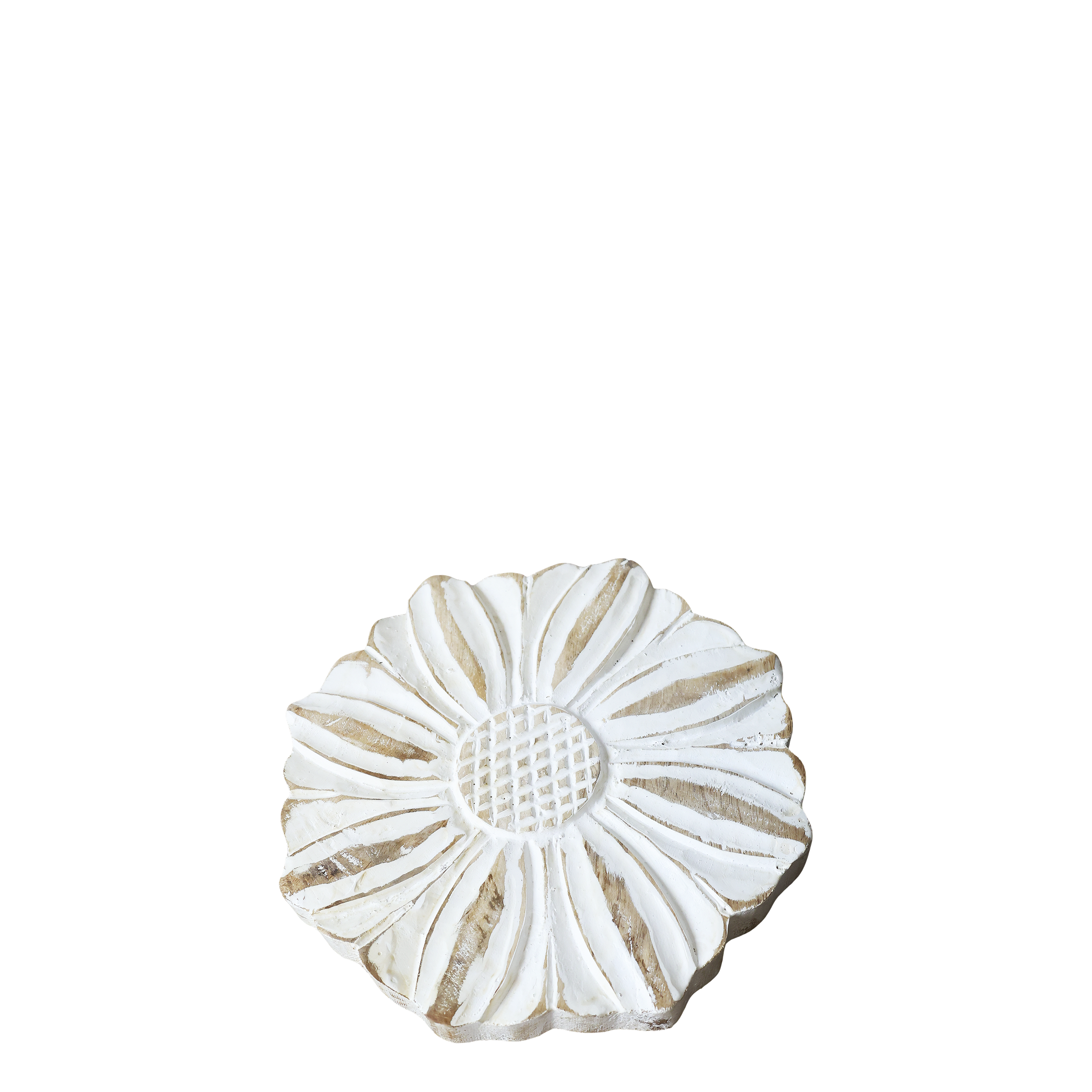 Deko Blume aus Mangoholz, 20 cm Durchmesser, Antique Weiß