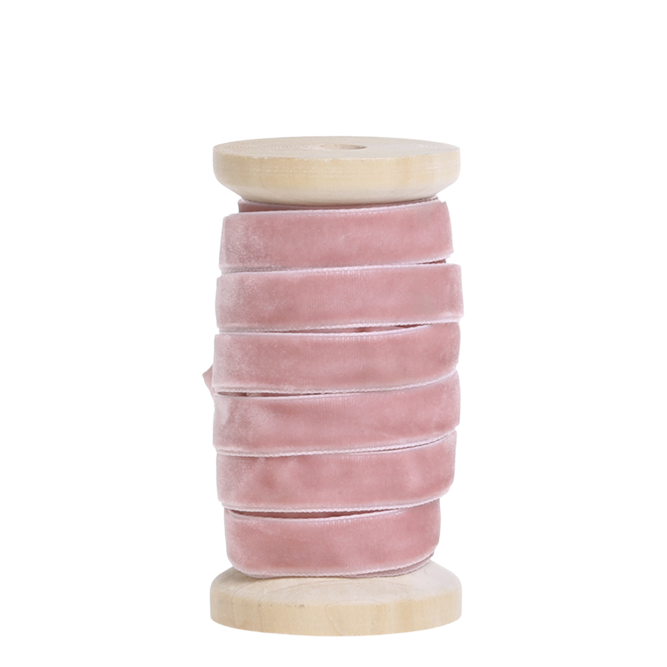 Velvet Ribbon on wooden spool L5 m/W1 cm rose