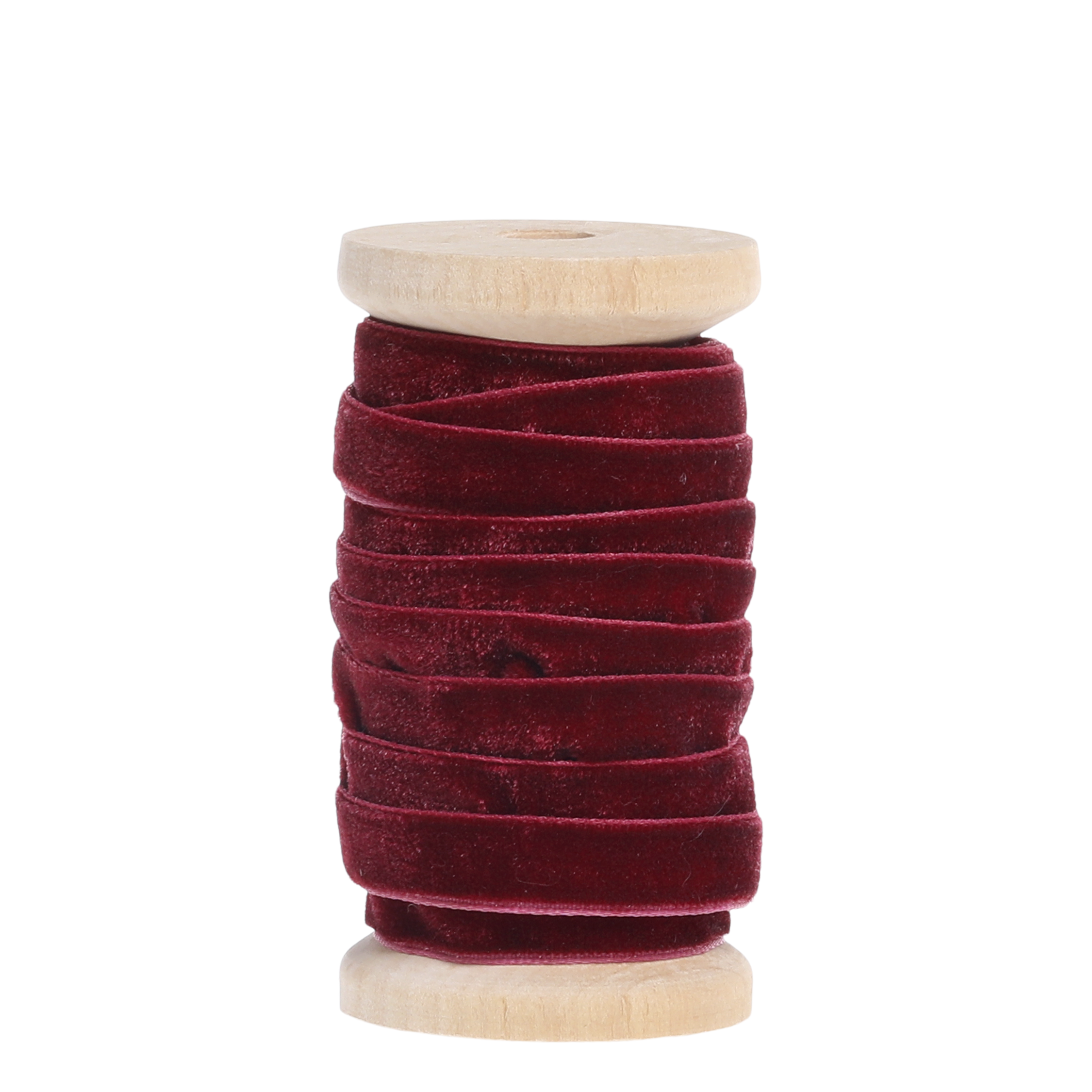Velourband auf Holzspule, 5 m x 1 cm, antique cherry