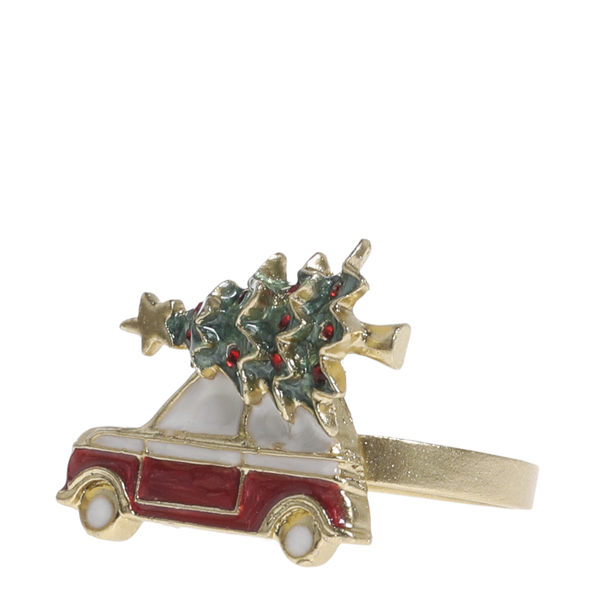 Serviettenring mit Auto und Weihnachtsbaum, messing