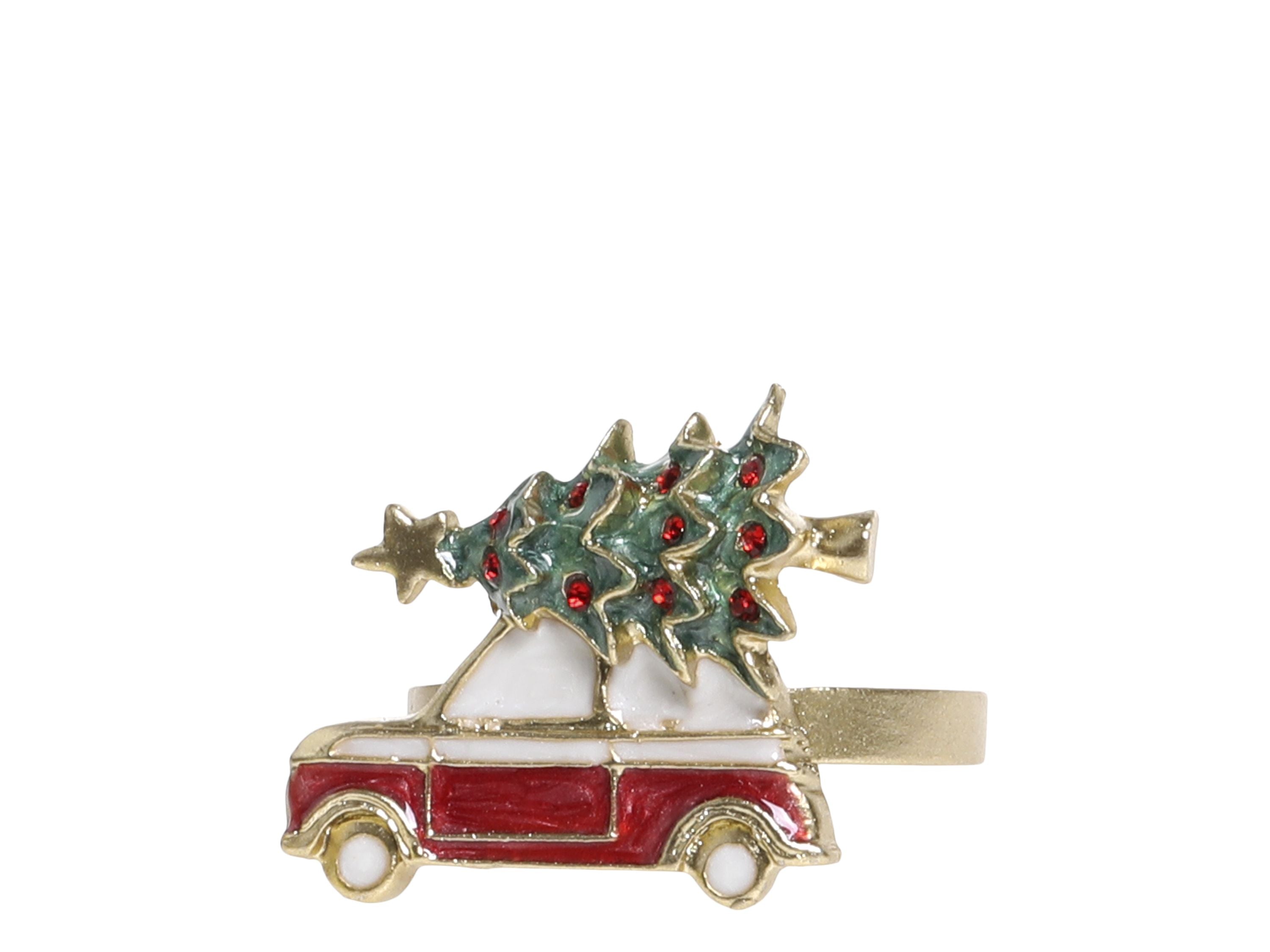 Serviettenring mit Auto und Weihnachtsbaum, messing