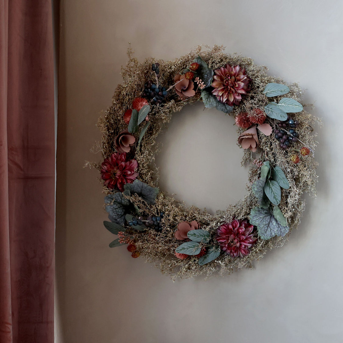 Fleur Kranz mit Blumen, 46 cm, taupe