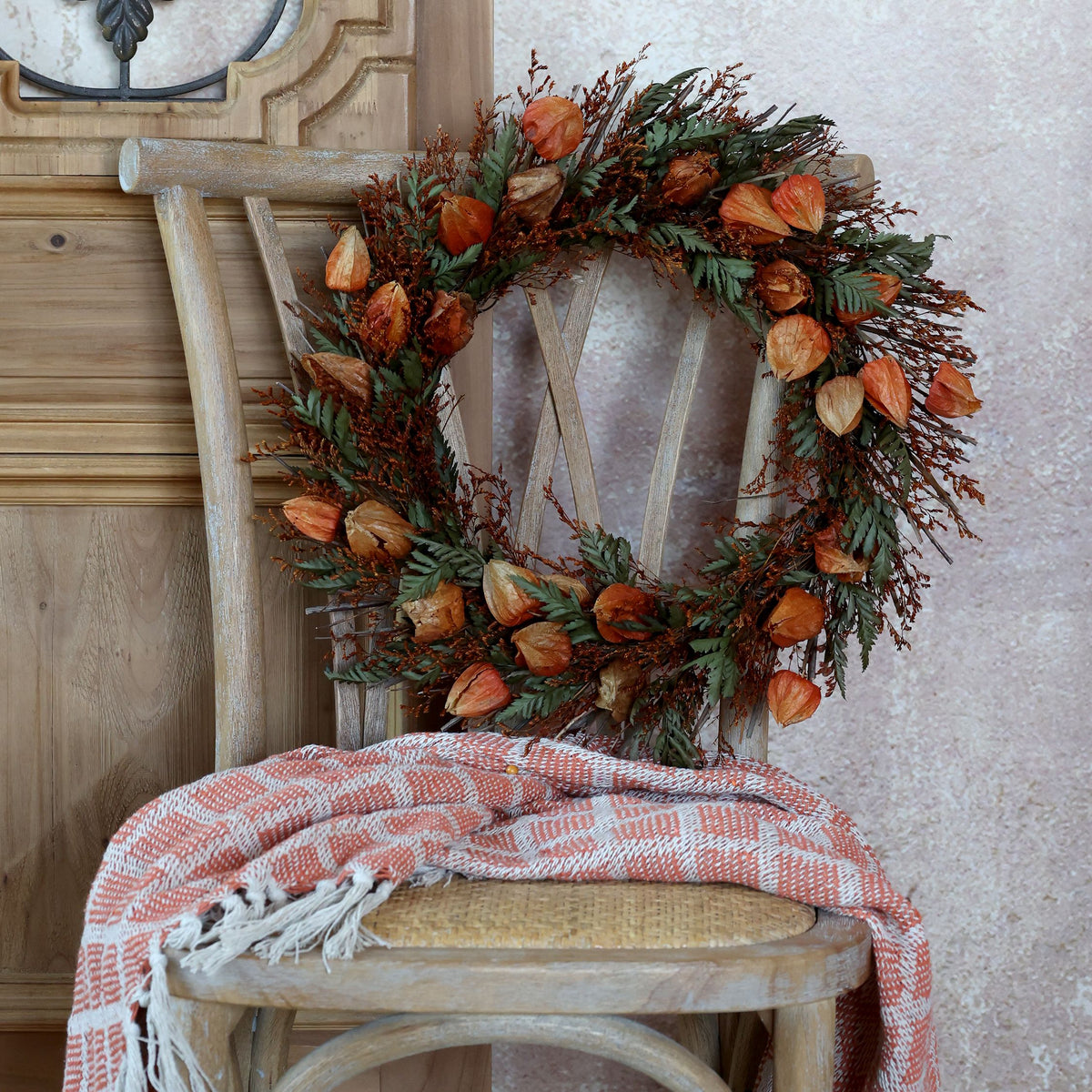Fleur Kranz mit Blumen, Rattan, terracotta, 46 cm