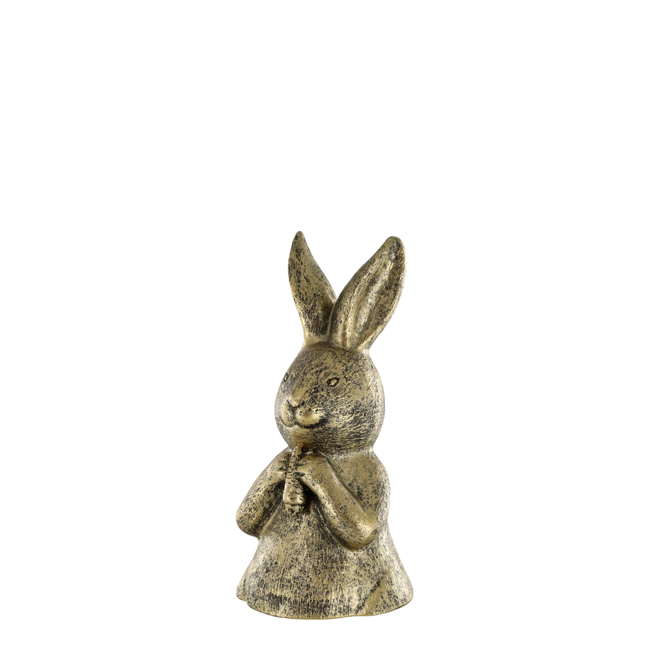 Kaninchen mit Karotte Figur aus Polyresin, antique messing