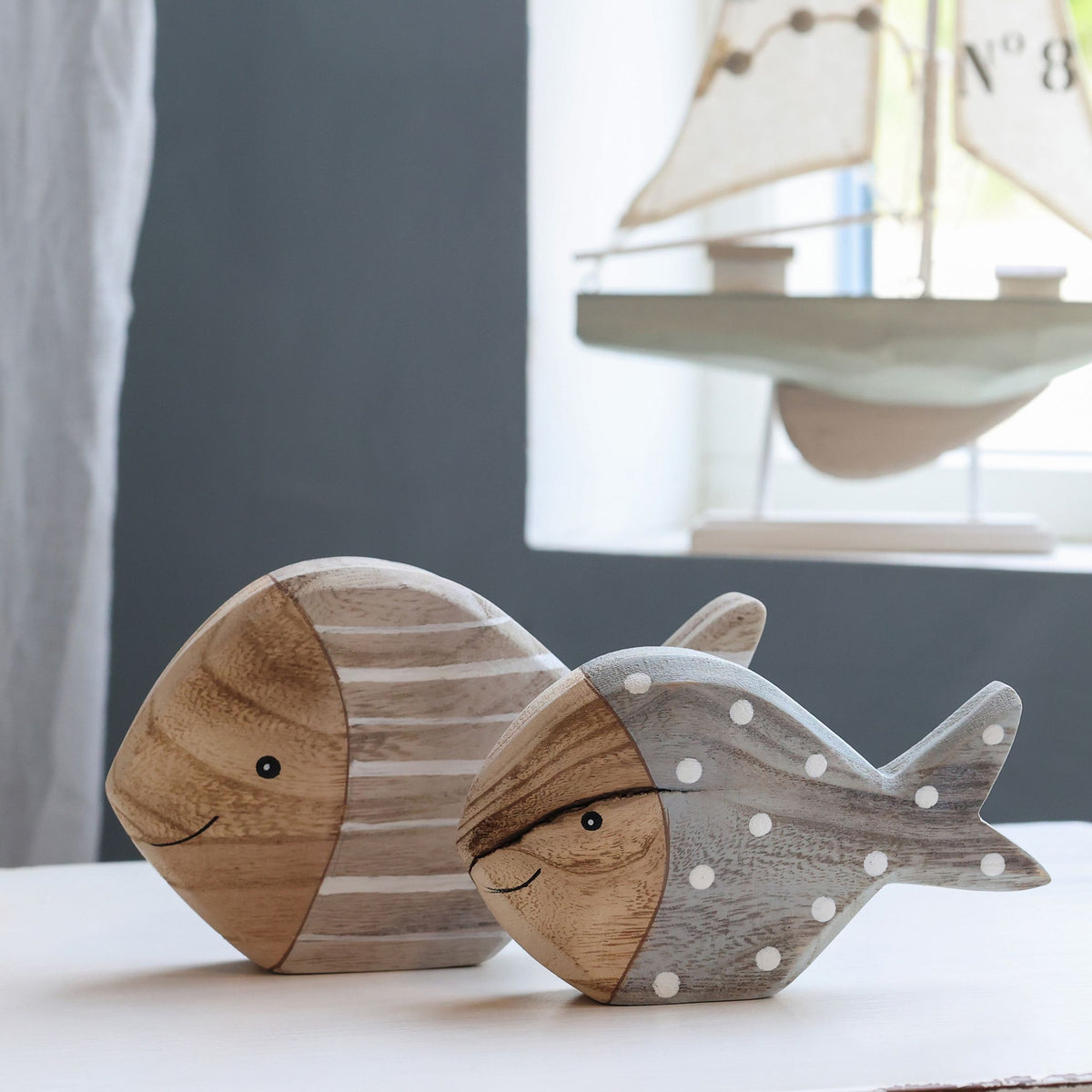 Deko Fisch Set aus Kaiserinbaum, grau, 2 Stück