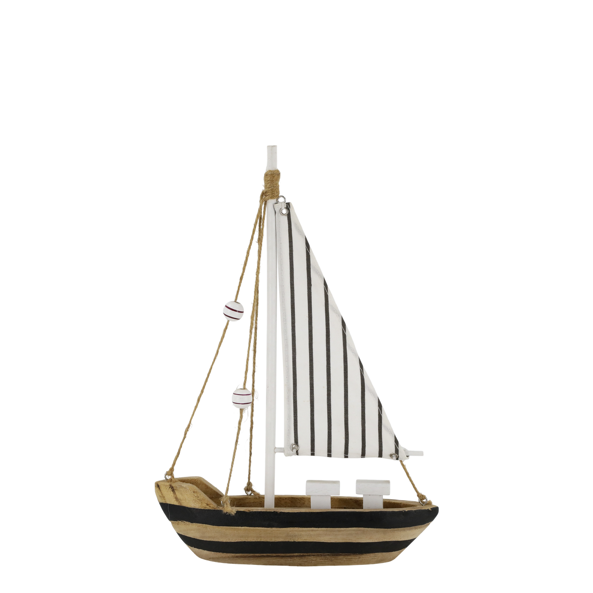 Segelboot Deko aus Kaiserinbaum, 32 cm hoch, schwarz