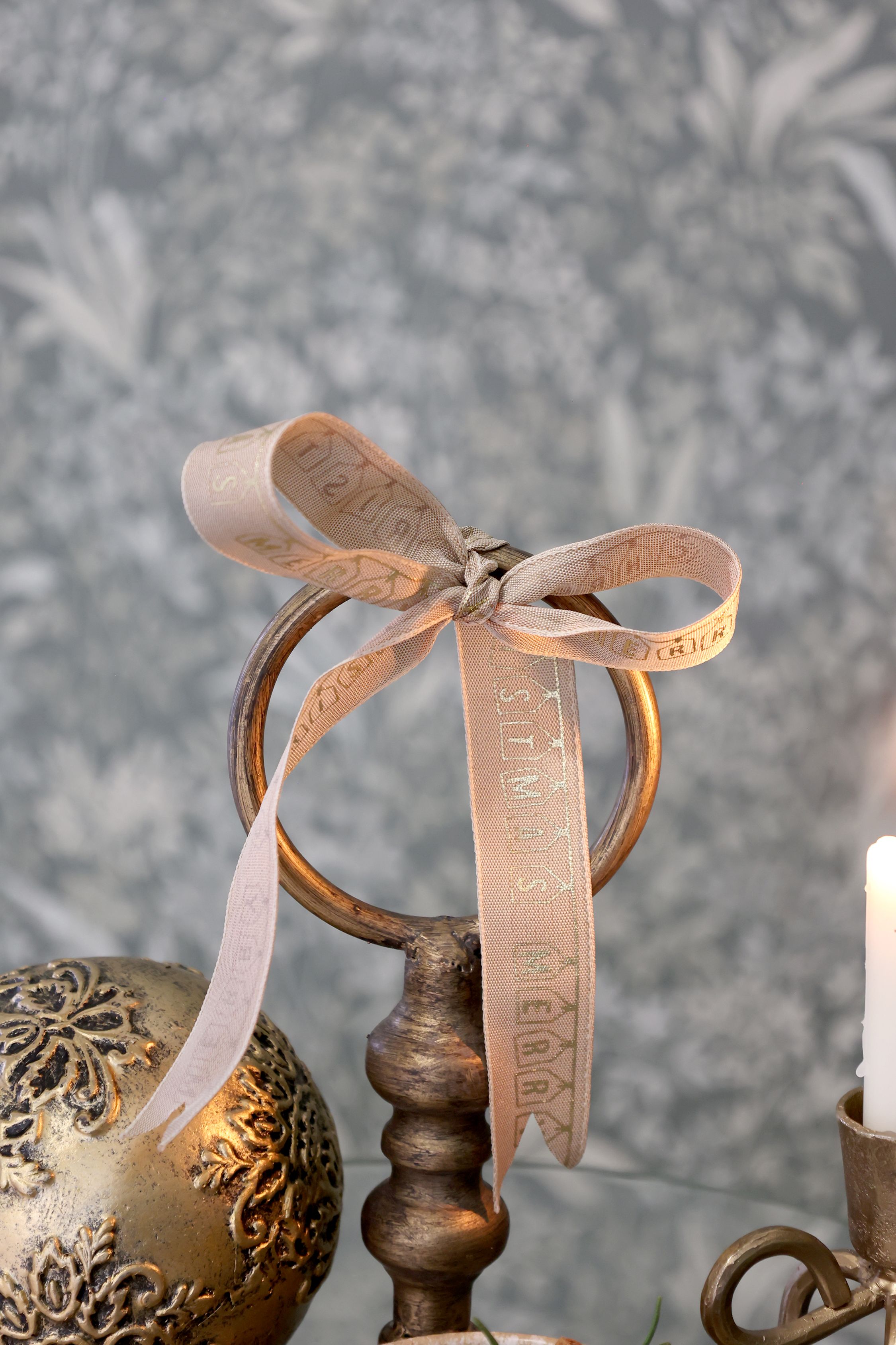 Band mit Merry Christmas, 5 m x 2,5 cm, Leinenoptik