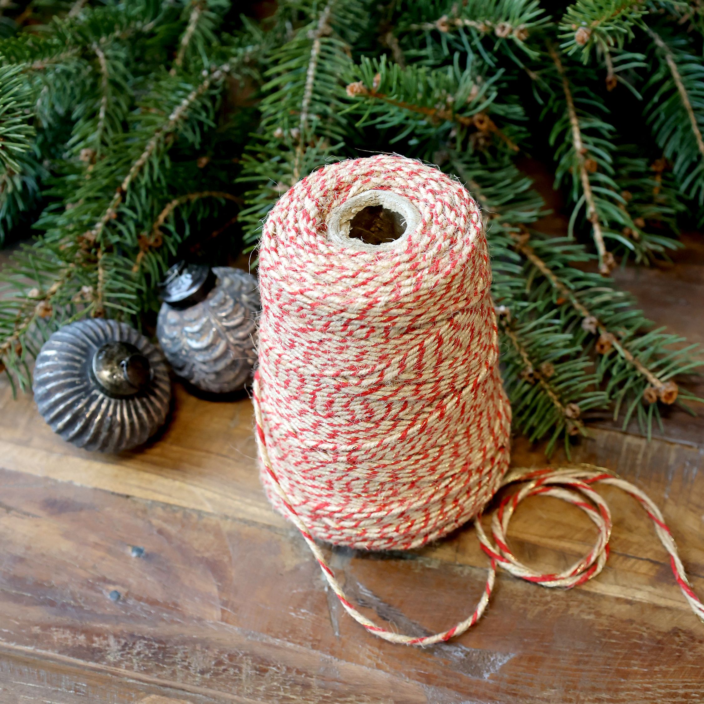 Juteband mit Golddraht, 160 m, Creme/Beige