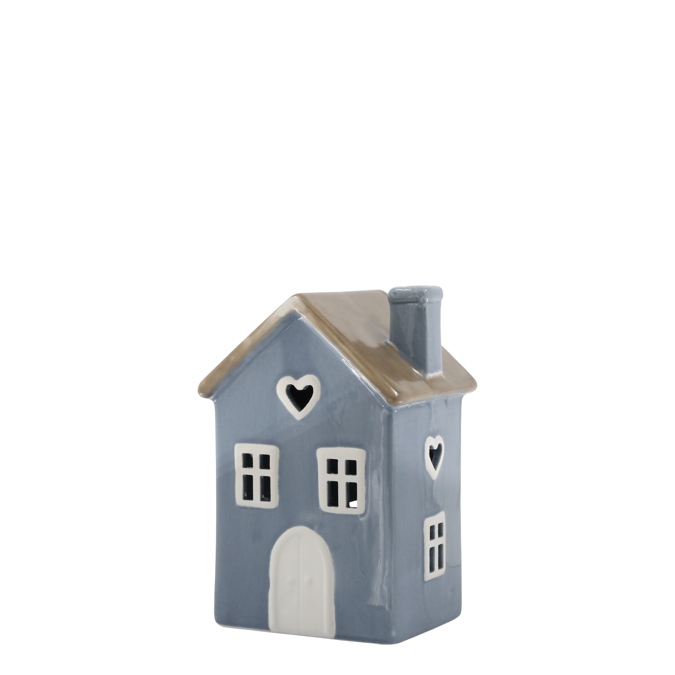Teelichthalter Haus aus Steingut, 18 cm, sky blue