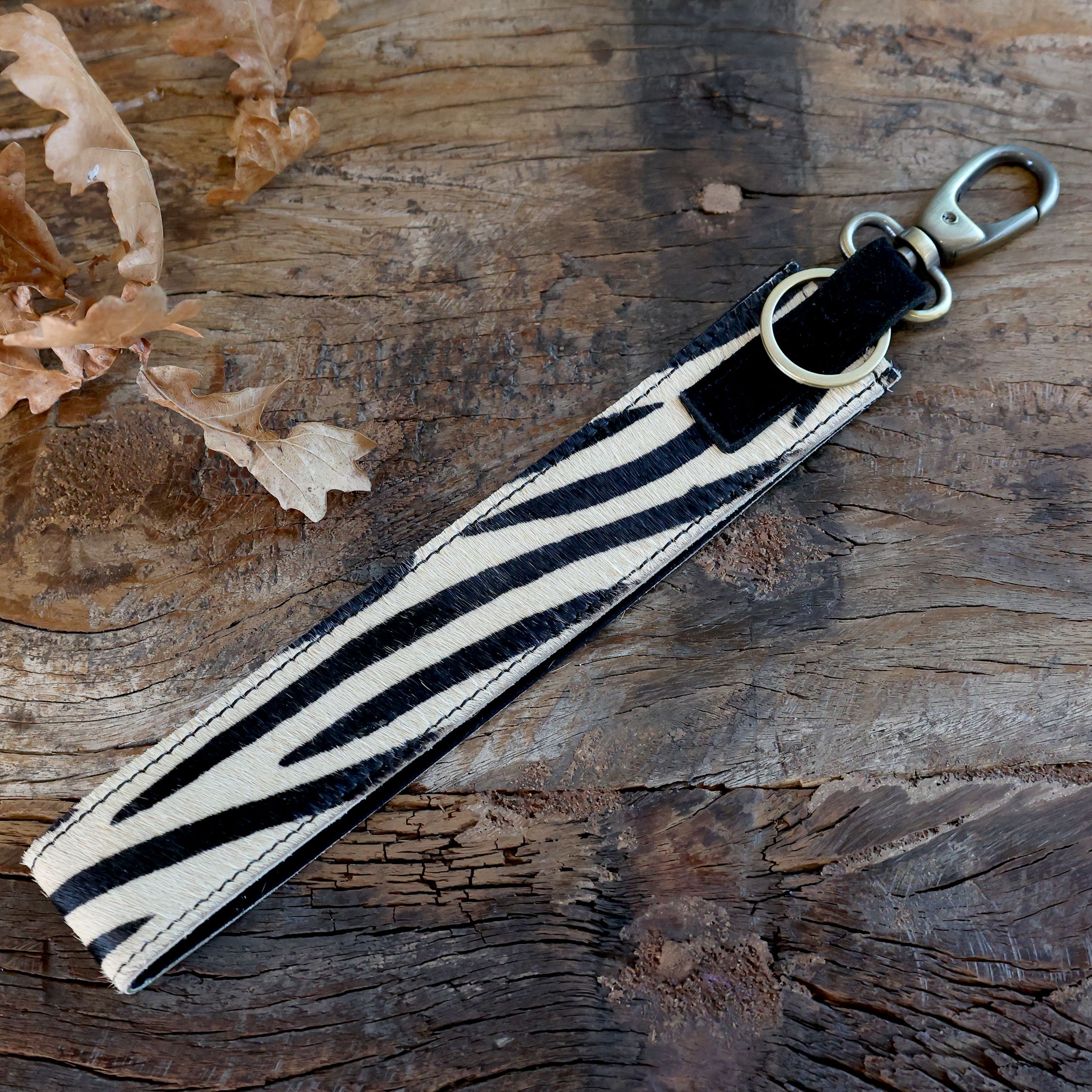 Leder Schlüsselanhänger mit Zebradrück, 28,5 cm