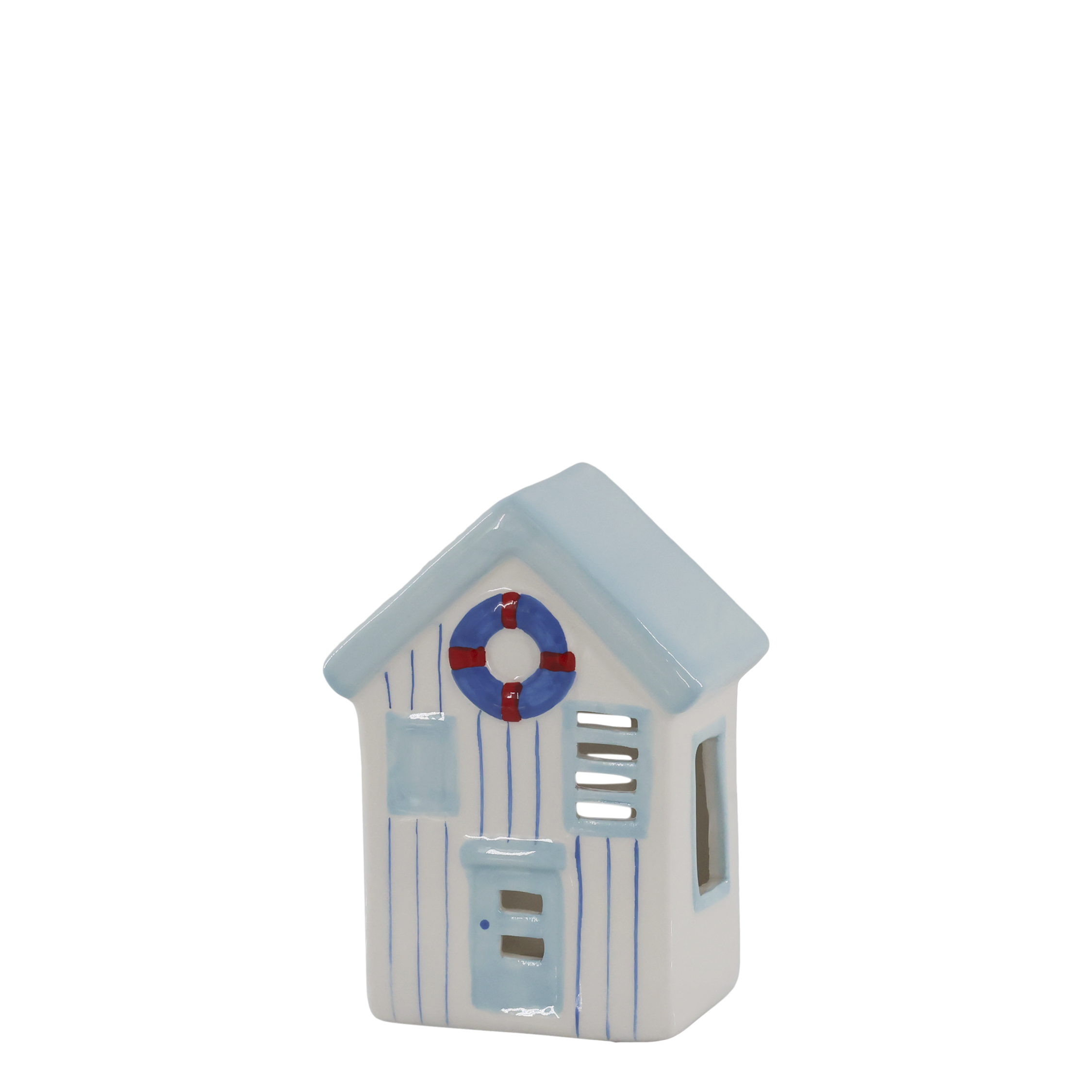 Beachhouse for deco H11.5/L9/W6.5 cm sky blue and white