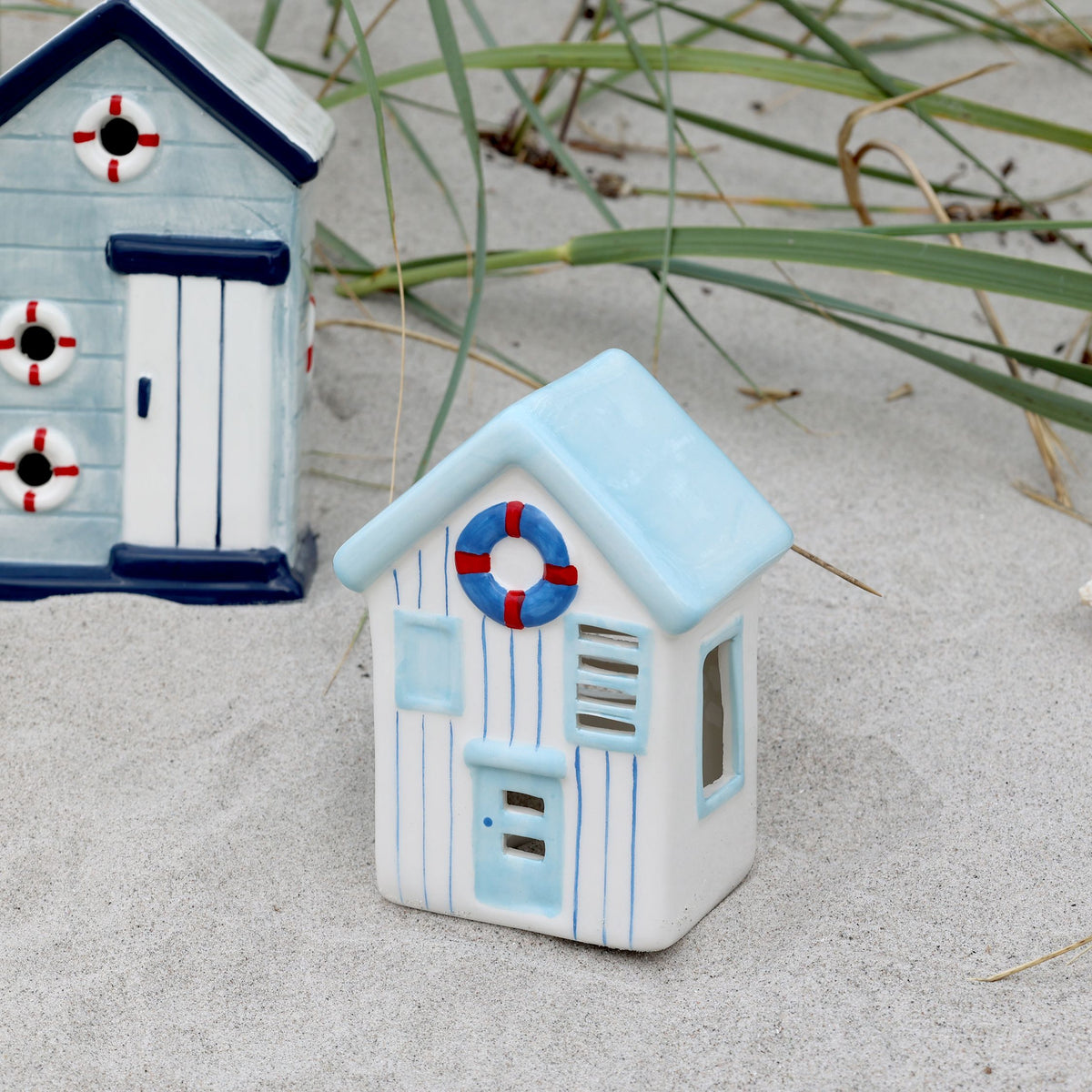 Strandhaus Deko-Figur aus Keramik, 11,5 cm hoch, sky blue