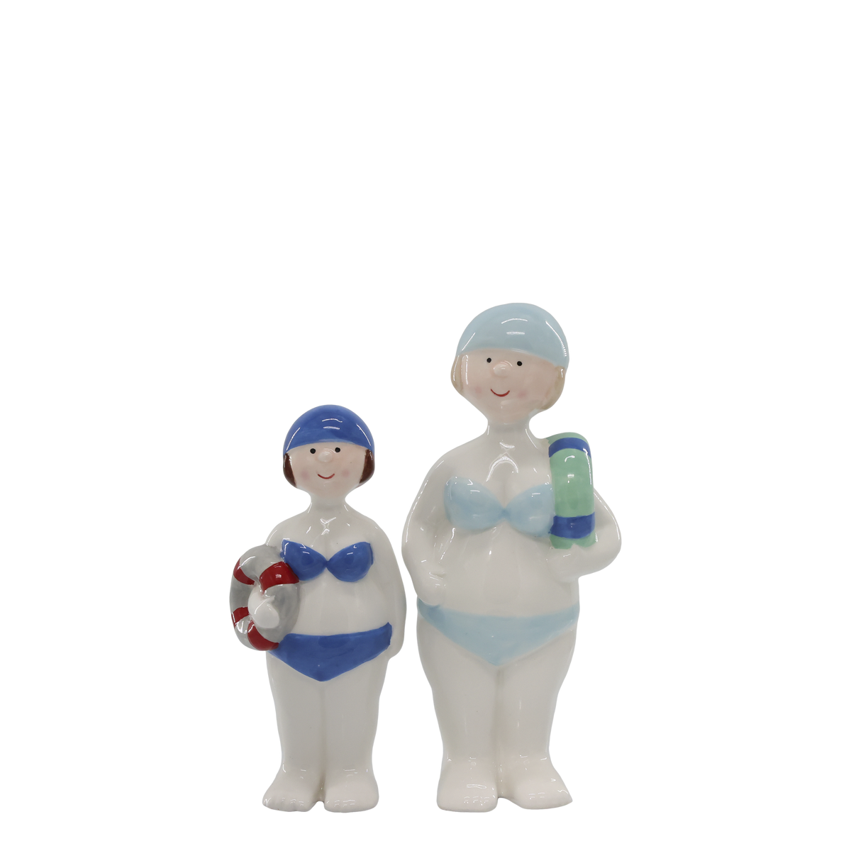 Deko-Figur Dame mit Schwimmring aus Keramik, 17,5 cm hoch