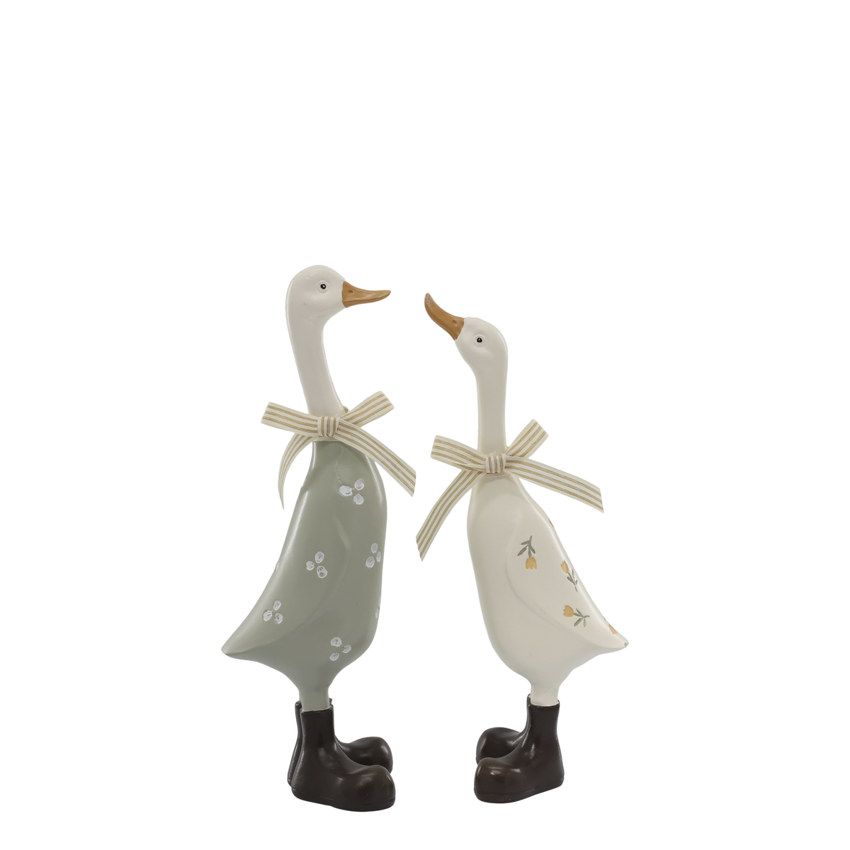 Gänsefiguren mit Schleifen Set von 2, opal und creme