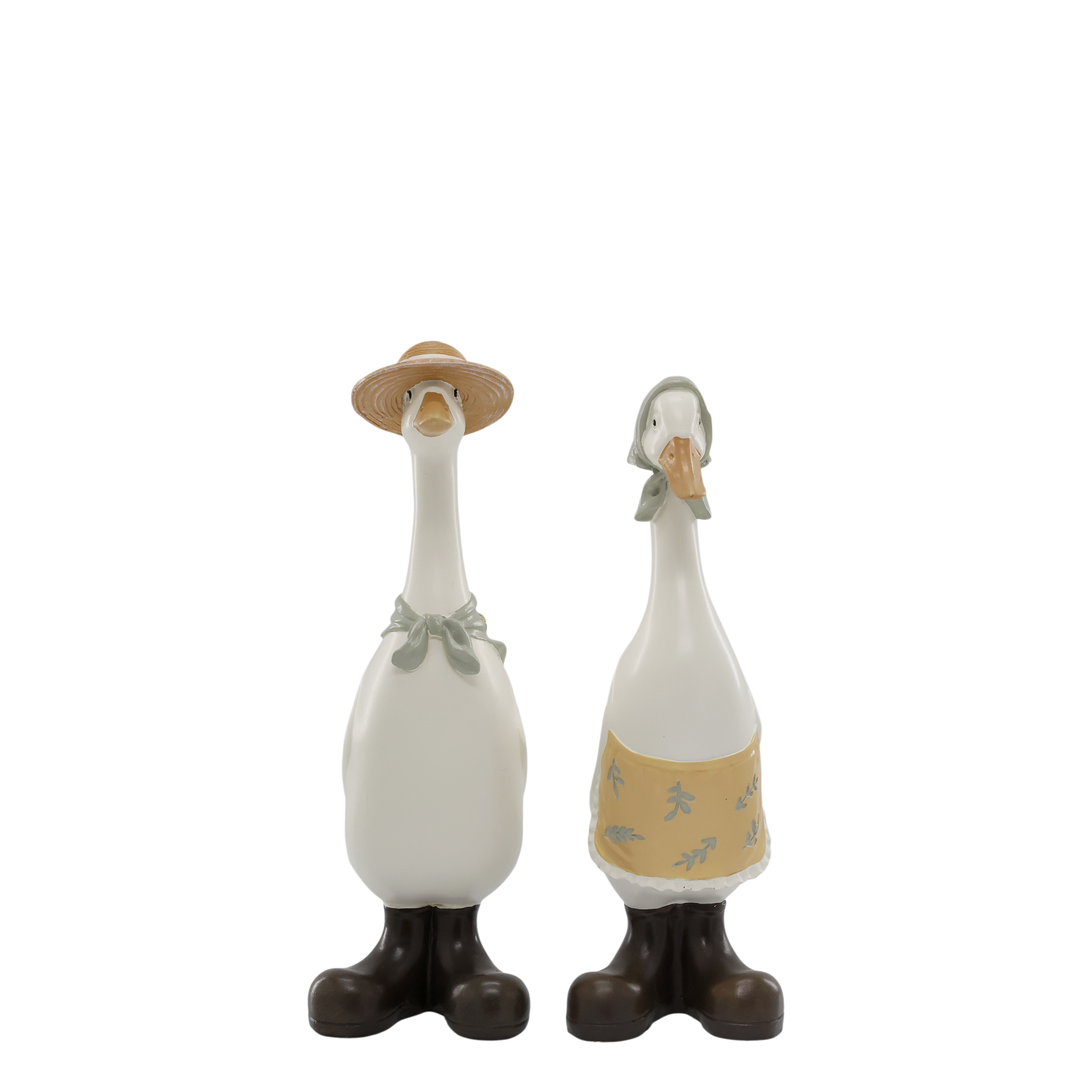 Gänsefiguren mit Schal und Hut – 2er Set, Polyresin, weiß