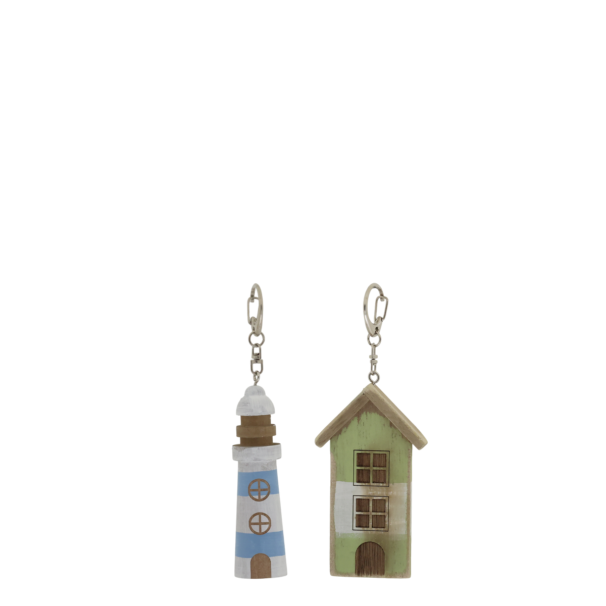 Schlüsselanhänger Set aus Kaiserinbaum und Eisen, blau/grün
