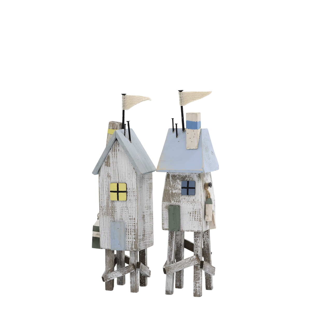 Strandhaus mit Flagge – Deko-Figuren aus Holz, 28 cm